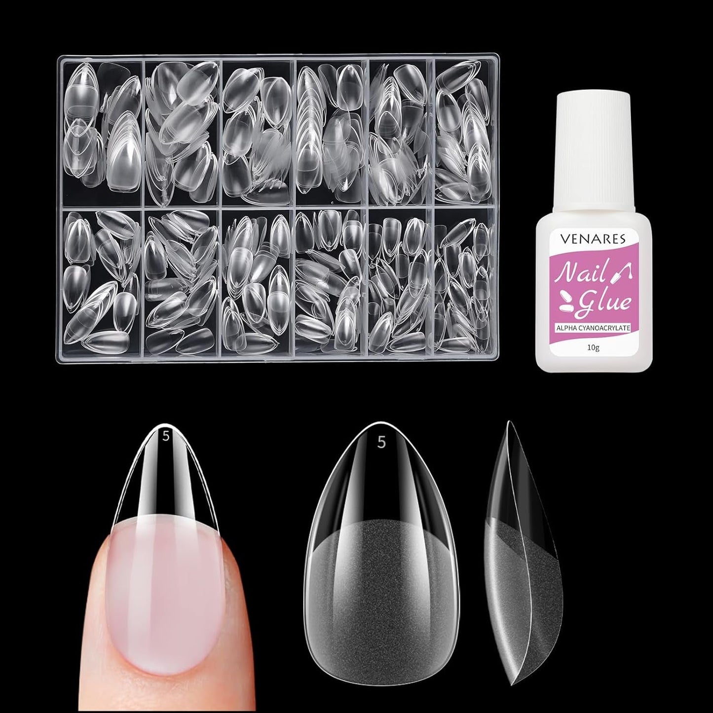 Korta lösnaglar Ballerina 500st lim på 12 storlekar konstgjorda naglar Korta mjuka gel Heltäckande Nageltips för gelnaglar Korta S