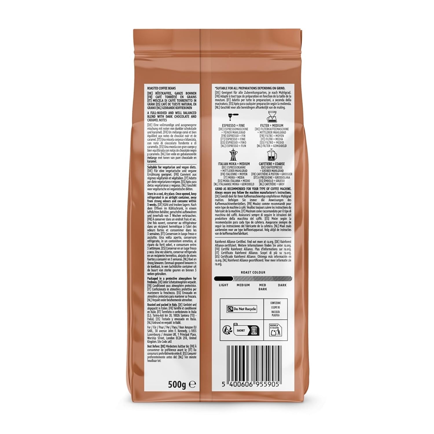 av Amazon Espresso Crema Röstkaffee Ganze Bohnen, 1 kg (2 förpackningar à 500 g), Rainforest Alliance-Zertifizierung