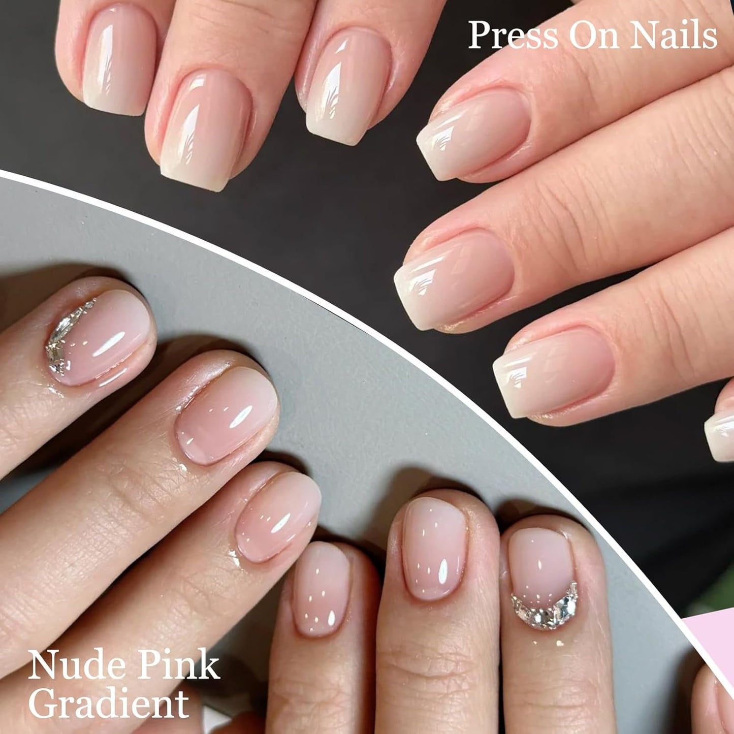 120 st Nakenrosa falska naglar med nagellim - 12 storlekar Kort oval fyrkantig press på naglar - Vackra naglar, limma på konstgjorda naglar - Lämplig för kvinnors DIY-nageldesign (Squaval Pink Gradient)