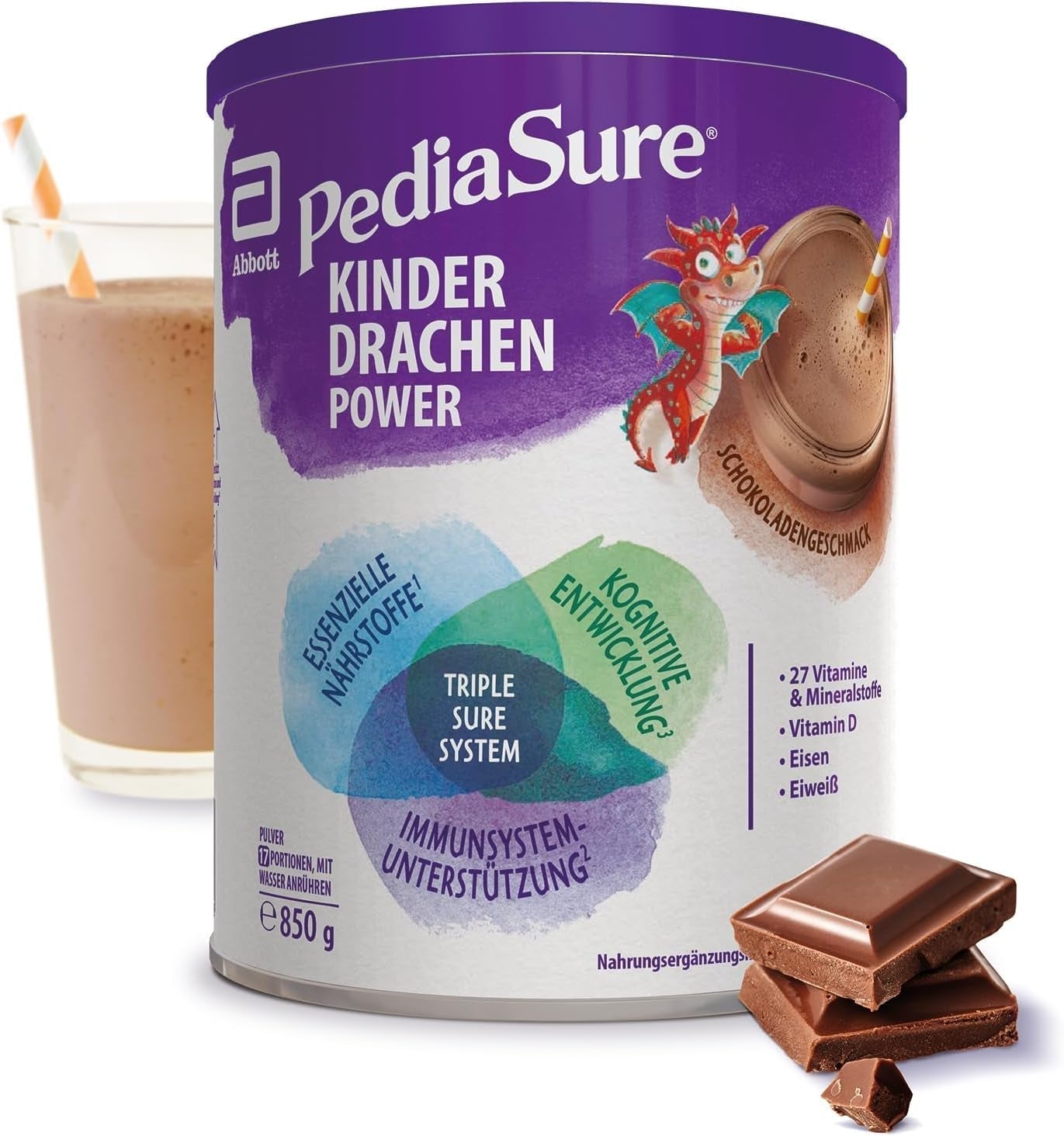 Pediasure Dragon's Power, Kosttillskott för barn från 1 år, 27 vitaminer och mineraler Naty Shop Chocolate