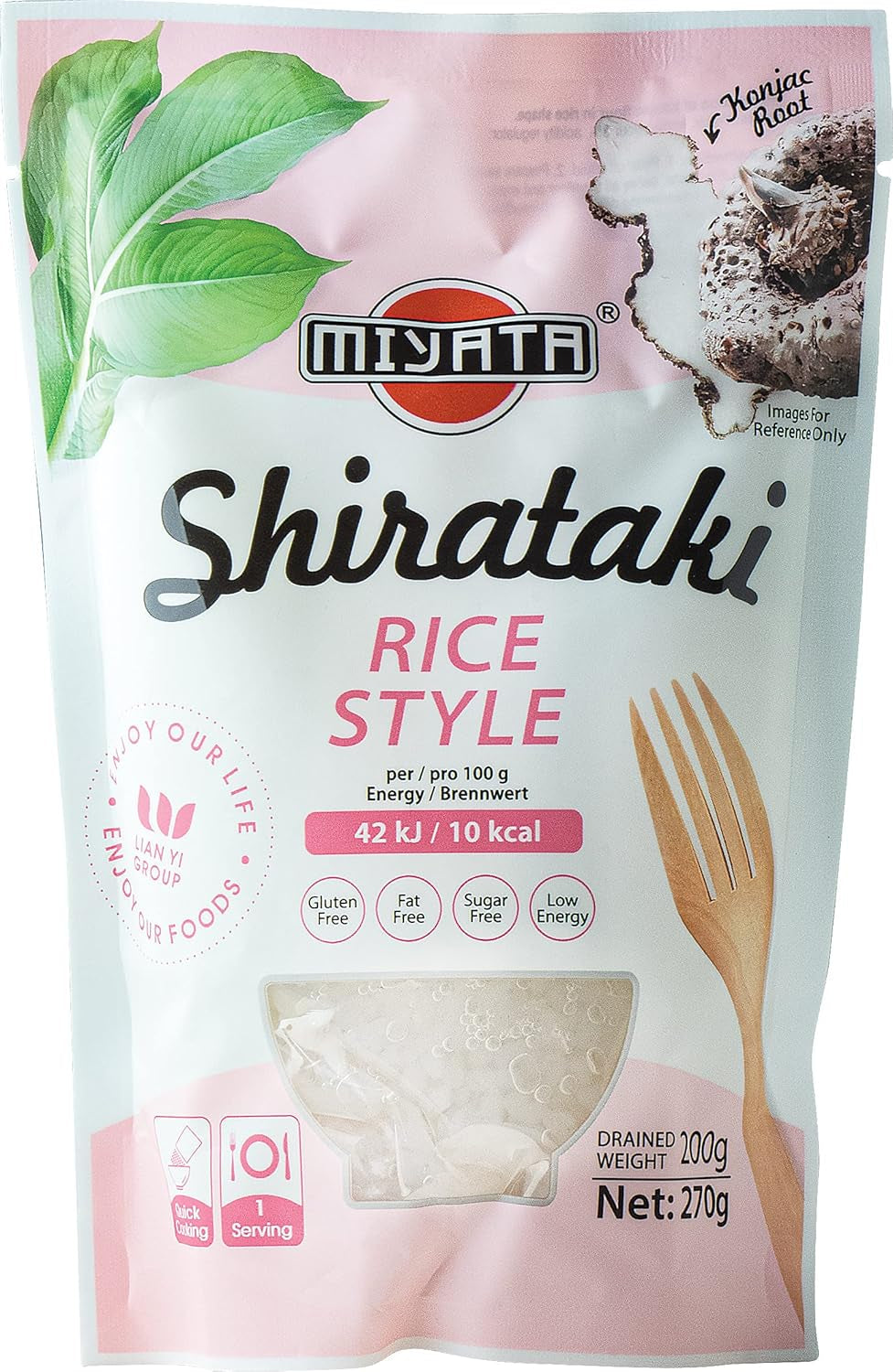 Shirataki-stil Miyata-ris gjort av konjacmjöl, 1 paket (1 x 270g)