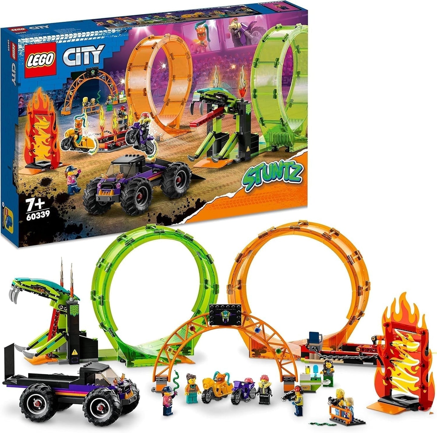 LEGO 60339 City Stuntz Stuntz Show Double Looping Set, inkl. ramp, monstertruck, 2X motorcykel och 7 minifigurer, leksak för barn över 7 år Byggset Besuche den LEGO-Store Single