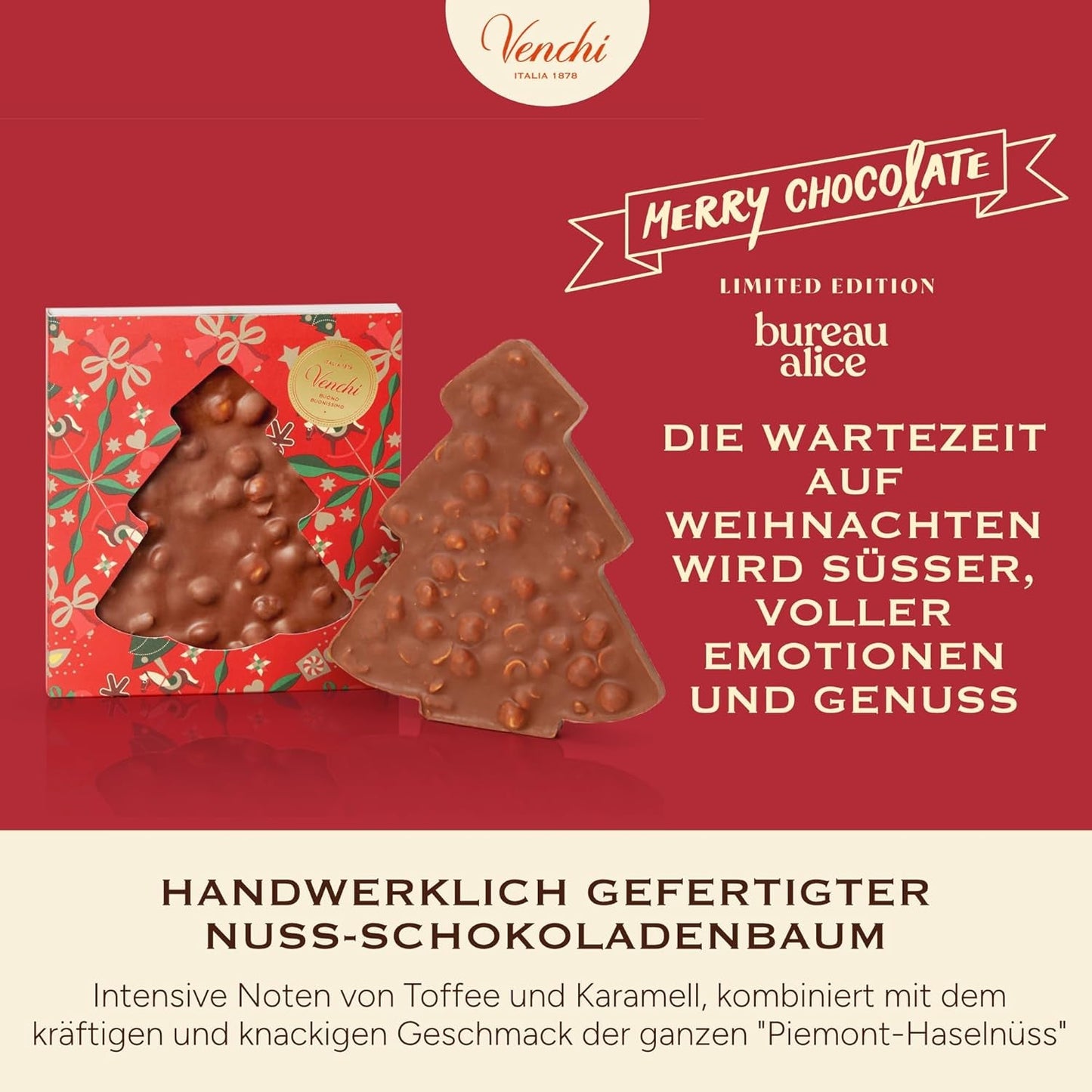 Venchi, Brutto&Buono, Handgjord "Piedmont Forest Hazelnut" Gran Tree Shaped Milk Chocolate Bar, 200 g, Glutenfri, Limited Edition Christmas Collection, Present Idé