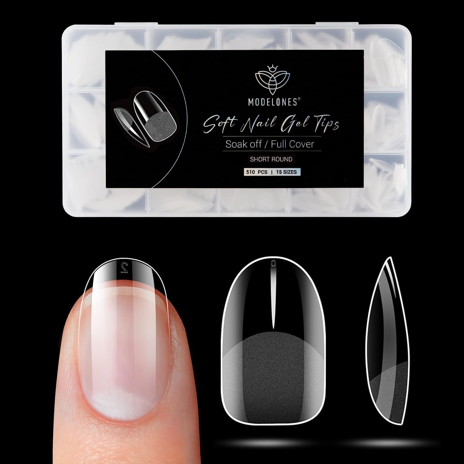 Modelones Nail Tips 510 Pieces - Heltäckande Nail Tips Set, Gel Tips Set, Pre-Polish PMMA Resin Nail Tips, Konstgjorda naglar för lim på Nail Art DIY, Short Squoval