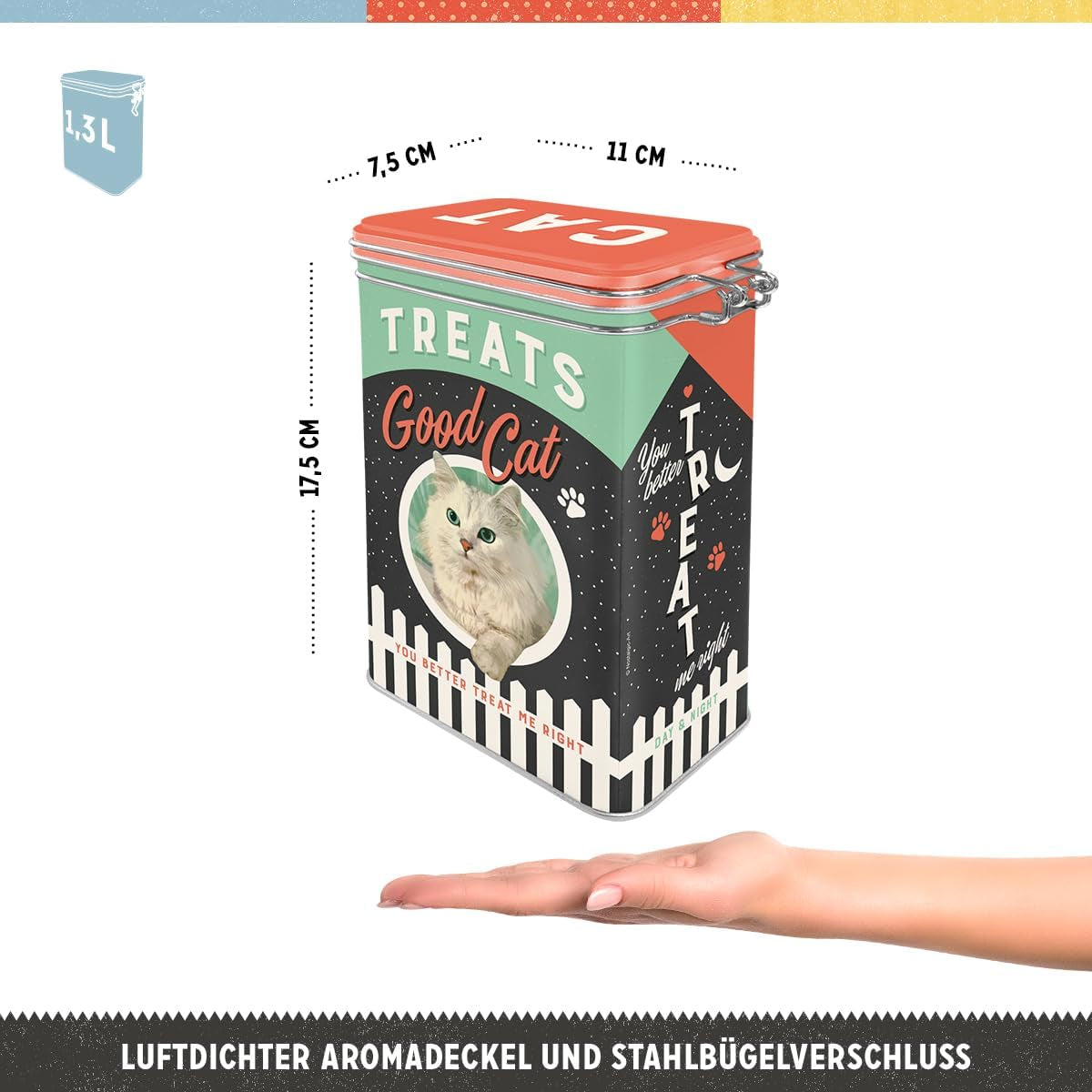 Nostalgic-Art Box med retrosmak, 1,3 l, Good Cat Treats - presentidé till kattägare, i vintage design, i vintage design Matförvaringslådor Naty Shop