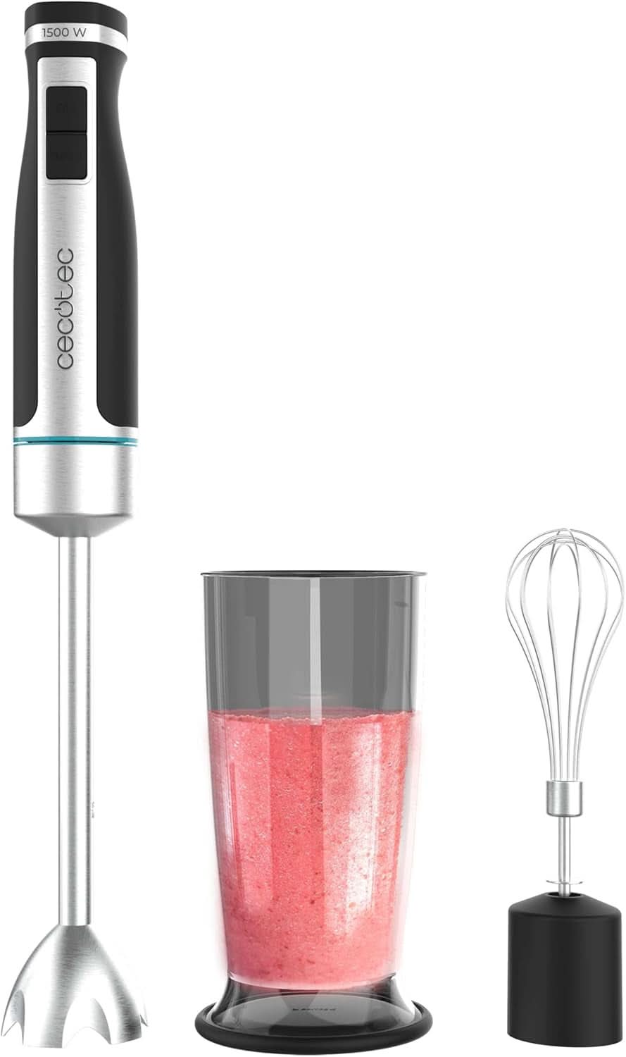Cecotec Hand-Mixer Powergear 1500 - Klingen Aus Titanium Beschichtung, 21 Geschwindigkeitsstufen, 1500 W, Inklusiv Glas Mit Deckel. (Schwarz Und Edelstahl, XL) Kitchen Naty Shop 2 Zubehörteile