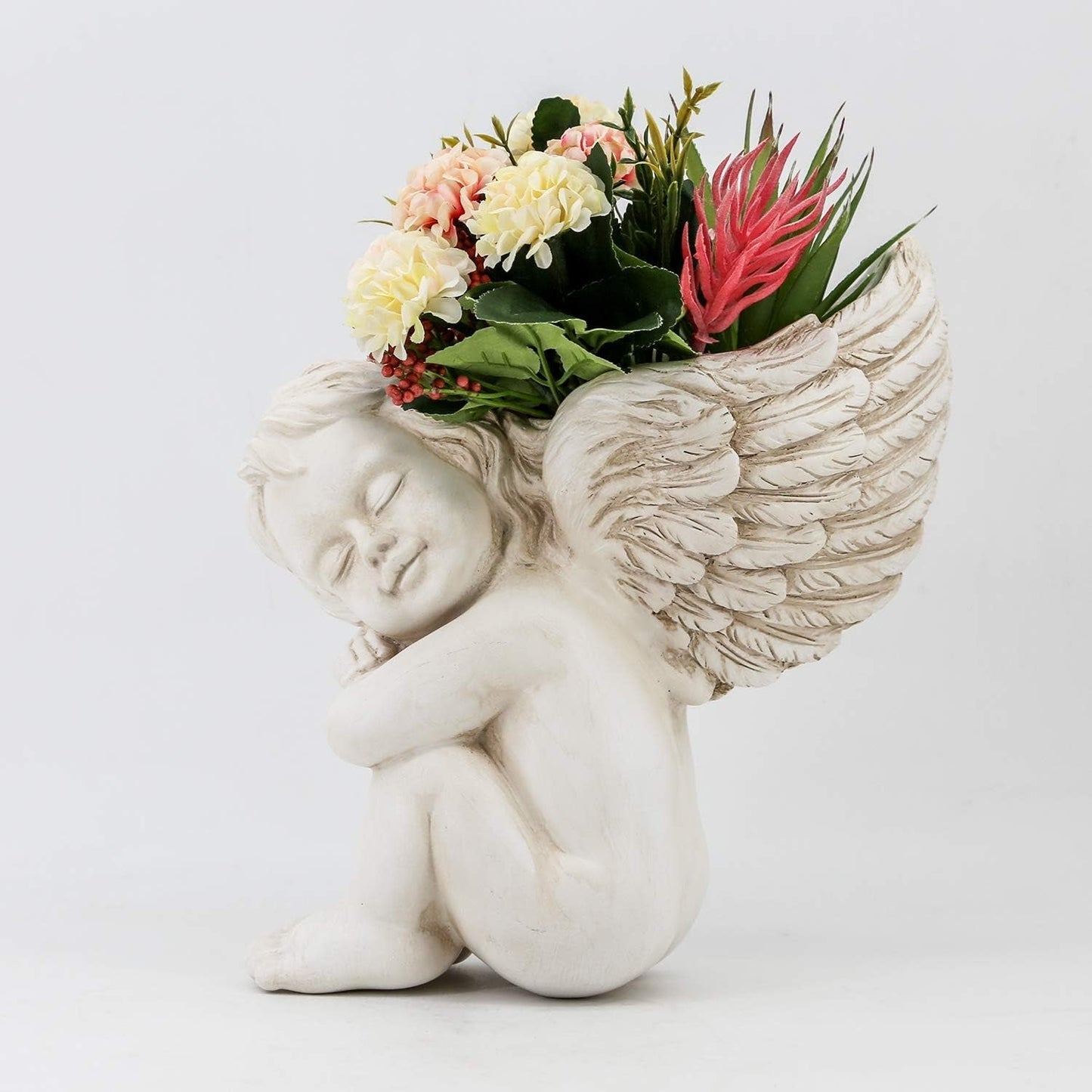 Vägg- och platt ytmonterad växtkruka 20 cm Höjd Ängelhuvud Väggfäste Blomstativ Vas Dockansikte Harts Kruka Bord Växtbehållare Krukor