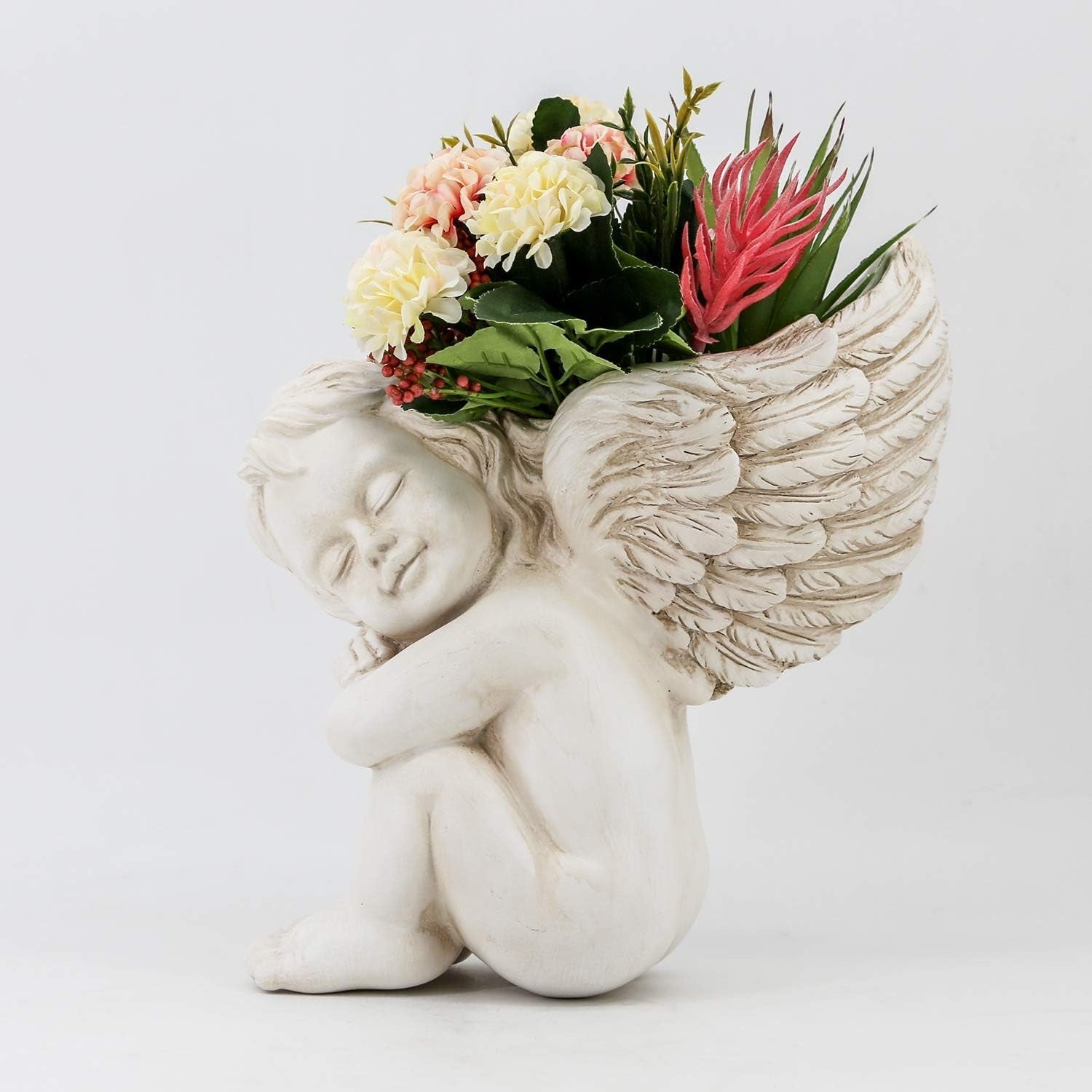 Vägg- och platt ytmonterad växtkruka 20 cm Höjd Ängelhuvud Väggfäste Blomstativ Vas Dockansikte Harts Kruka Bord Växtbehållare Krukor