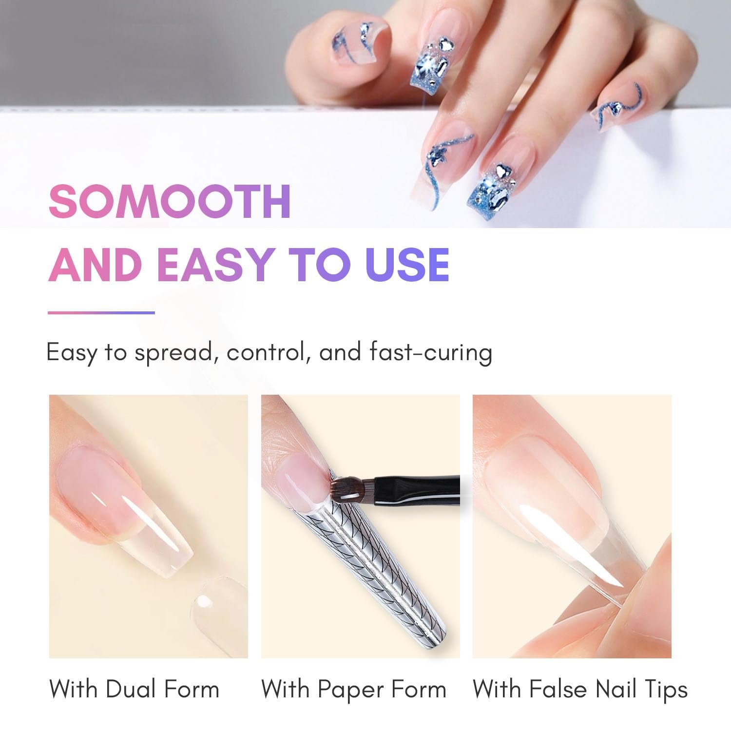 Makartt Poly Nail Extension Gel - 50 ML Extension Builder Akryl Poly Nägel Aufbaugel Extender Gel Für Gelnägel Für Nagelverlängerung, Nagelstärkung, Nail Art Dekoration(Transparent)