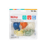 Nuby – Set med 5 mjuka ortodontiska nappar och nappar i silikon | 3 modeller för dag och natt | 2 modeller som lyser i mörkret | BPA-fri | Bröstliknande form | För 18-36 månader
