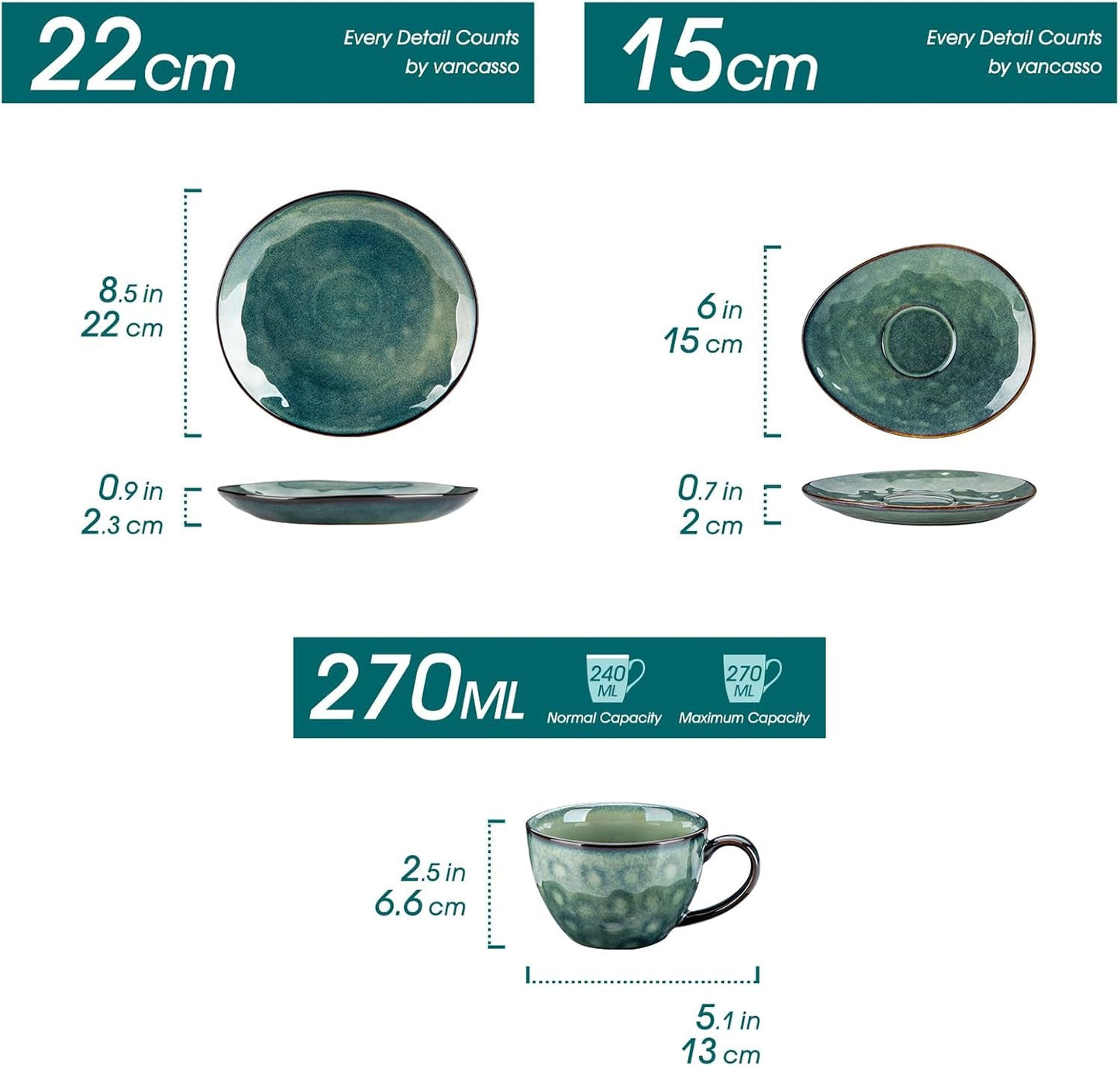 Vancasso Kaffeservice i stengods STARRY 12-delat kaffeset för 4 Inkluderar kaffekoppar och fat Vintage Look