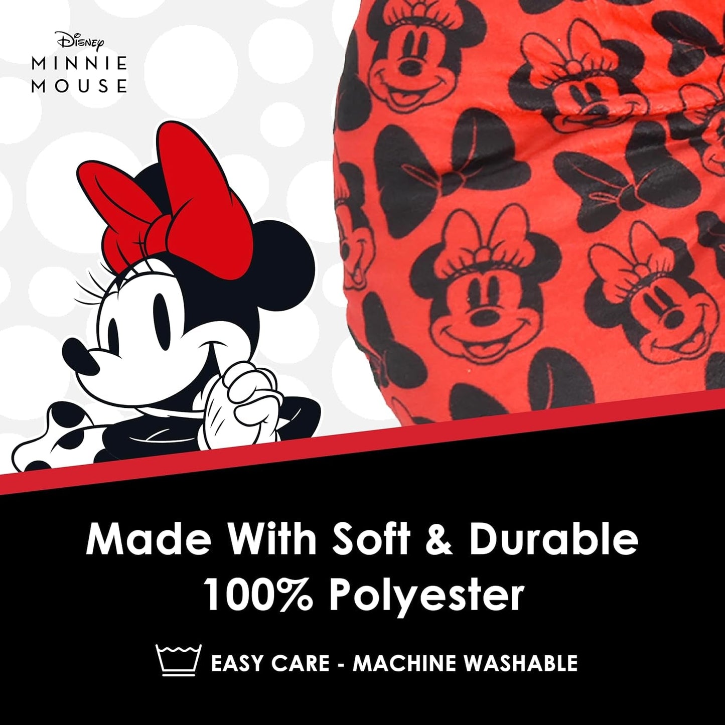 Full Concept One Disney Minnie Mouse rese-nackkudde med 3D-öron och fjäder för flygplan, bil och kontor, bekväm och andningsbar, röd/svart Naty Shop-resekuddar