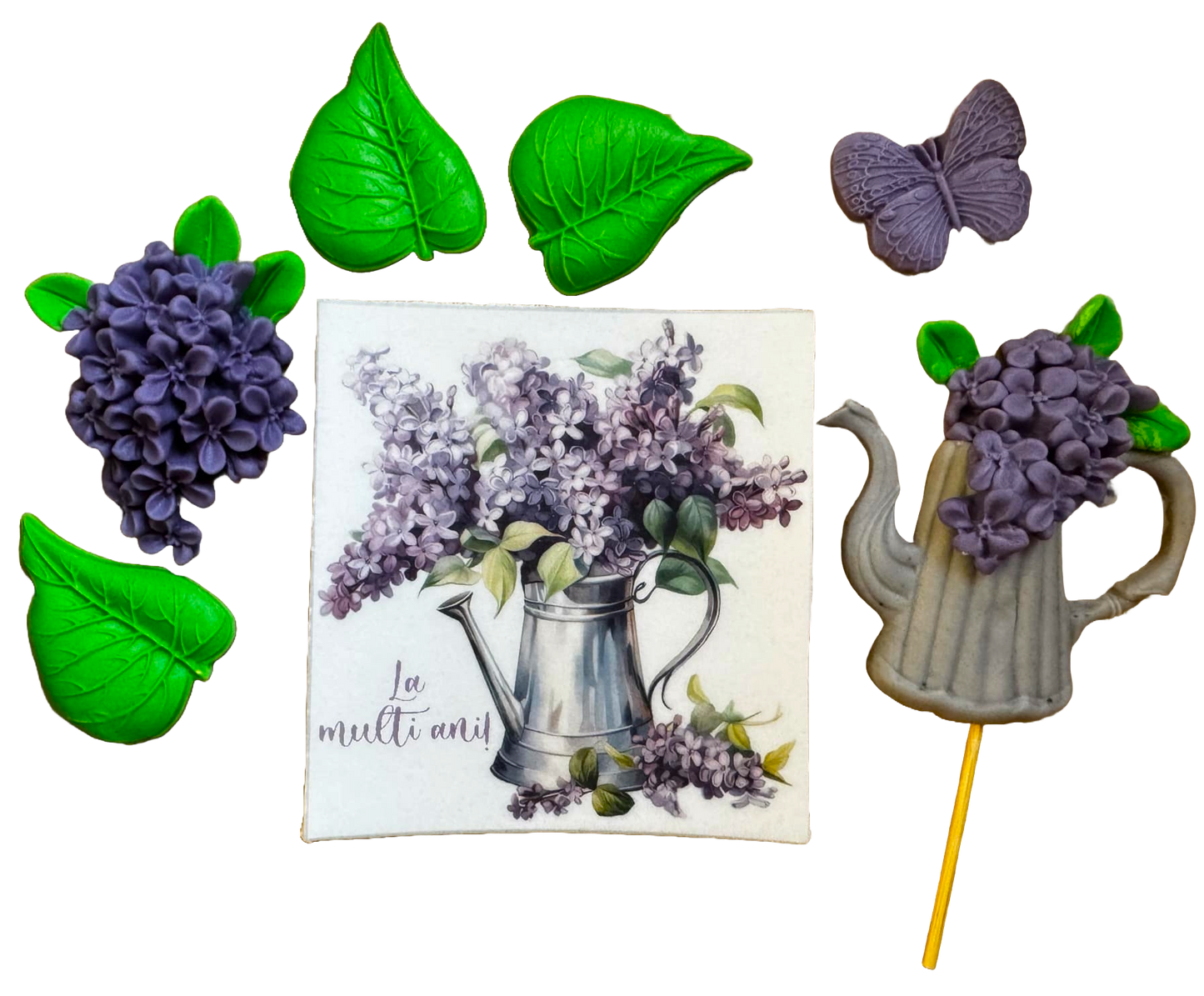 Set med 7 ätbara sugarpaste dekorationer, lila blommor Sugarpaste dekorationer Nati Shop