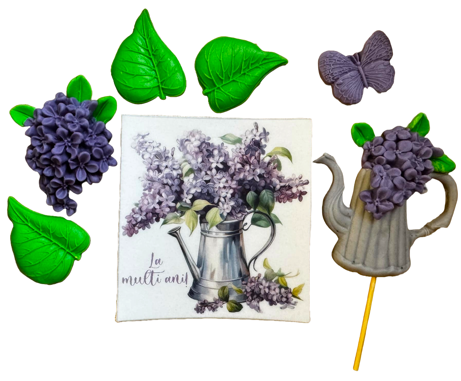 Set med 7 ätbara sugarpaste dekorationer, lila blommor Sugarpaste dekorationer Nati Shop
