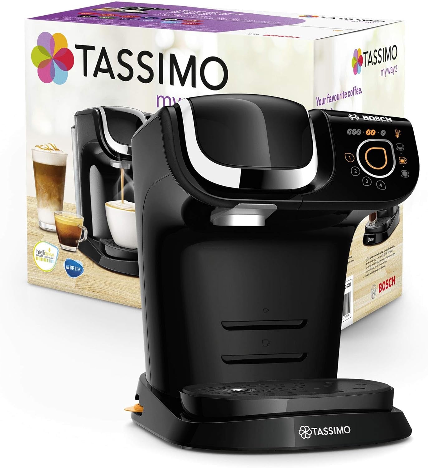 Tassimo My Way espressomaskin med 2 kapslar TAS6502 med vattenfilter, 70+ drycker, dryckesanpassning, kaffevariation, enkel bryggning, 1500W, svart