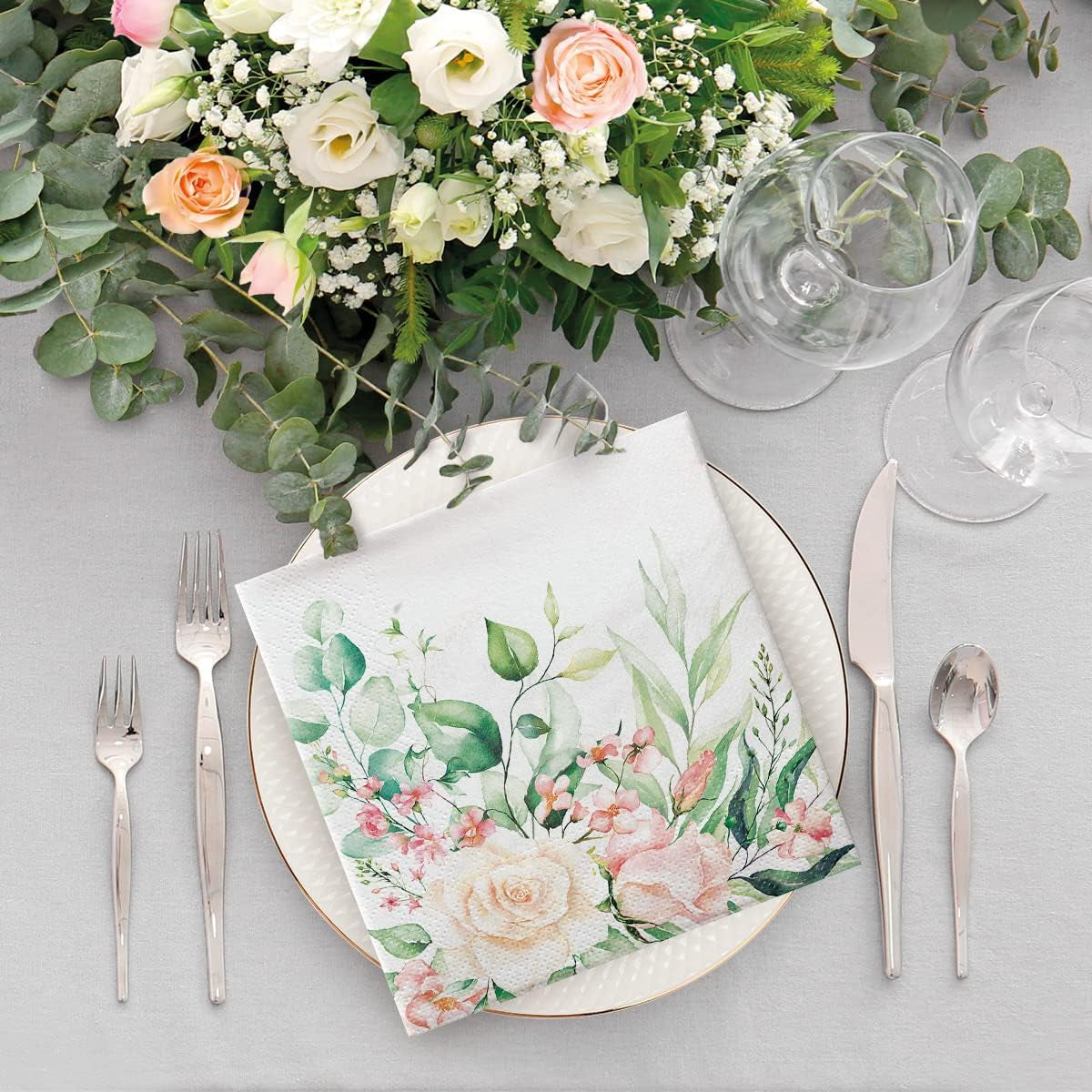 PAW - 3-lagers servetter (33 X 33 Cm) I 20 stycken I Perfekt för födelsedagar, fester, bröllop, nattvard och helgdagar I Färgade pappersservetter - Blommor, rosor I Färg: Blommiga ögonblick (paket med 2)