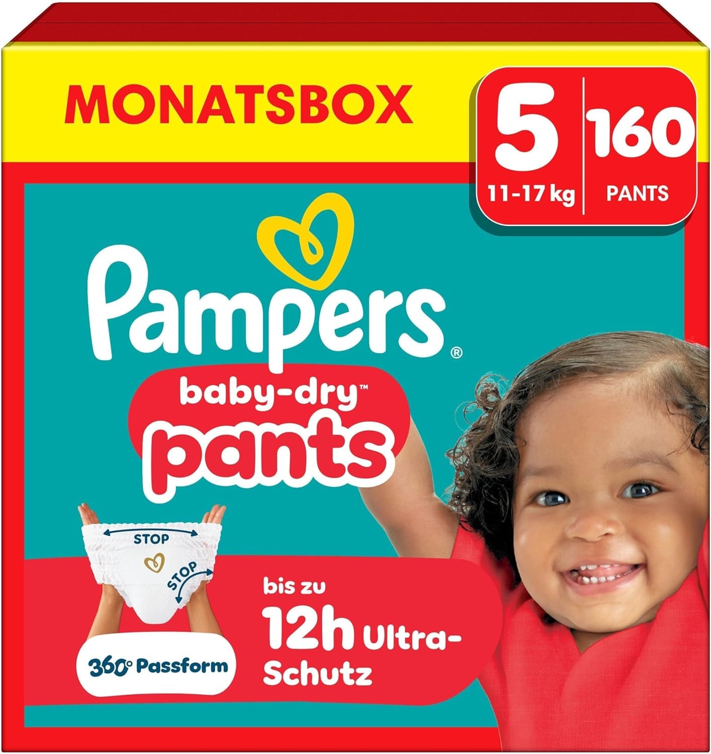 Pampers Baby-Dry Pants Größe 5, 160 Stück, 11kg-17kg, 360° auslaufsichere Passar dag och natt