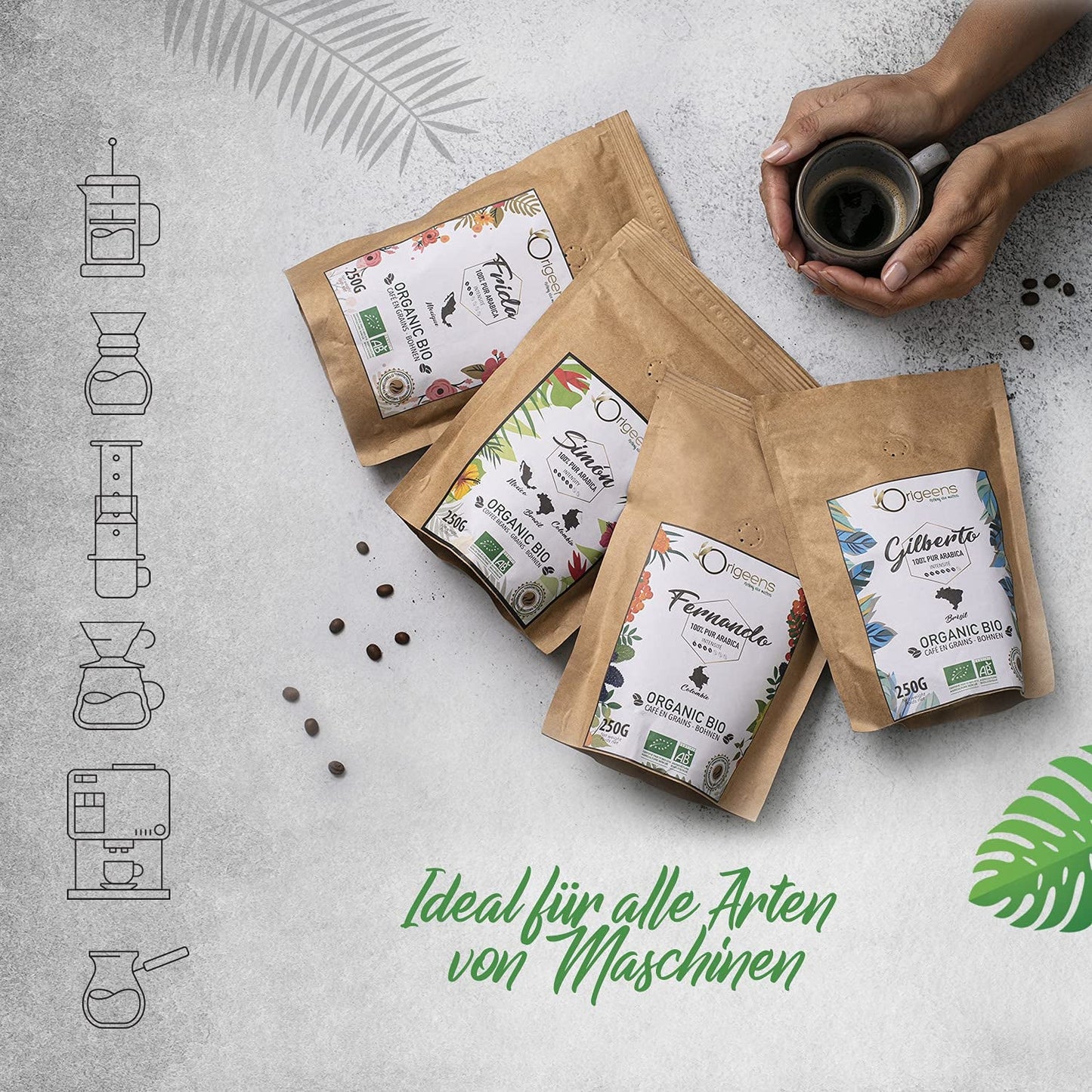ORIGEENS Bio Kaffeebohnen Probierset 1kg | Premium Bio Arabica Kaffee Ganze Bohnen Set 4x250g | Traditionell Röstung | Kaffe Geschenkset