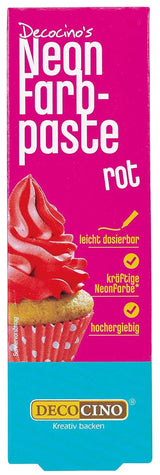 Decocino Neon Food Paste Red – Hög dos livsmedelsfärg – För att färga kakor, muffins, cupcakes – Smaklös