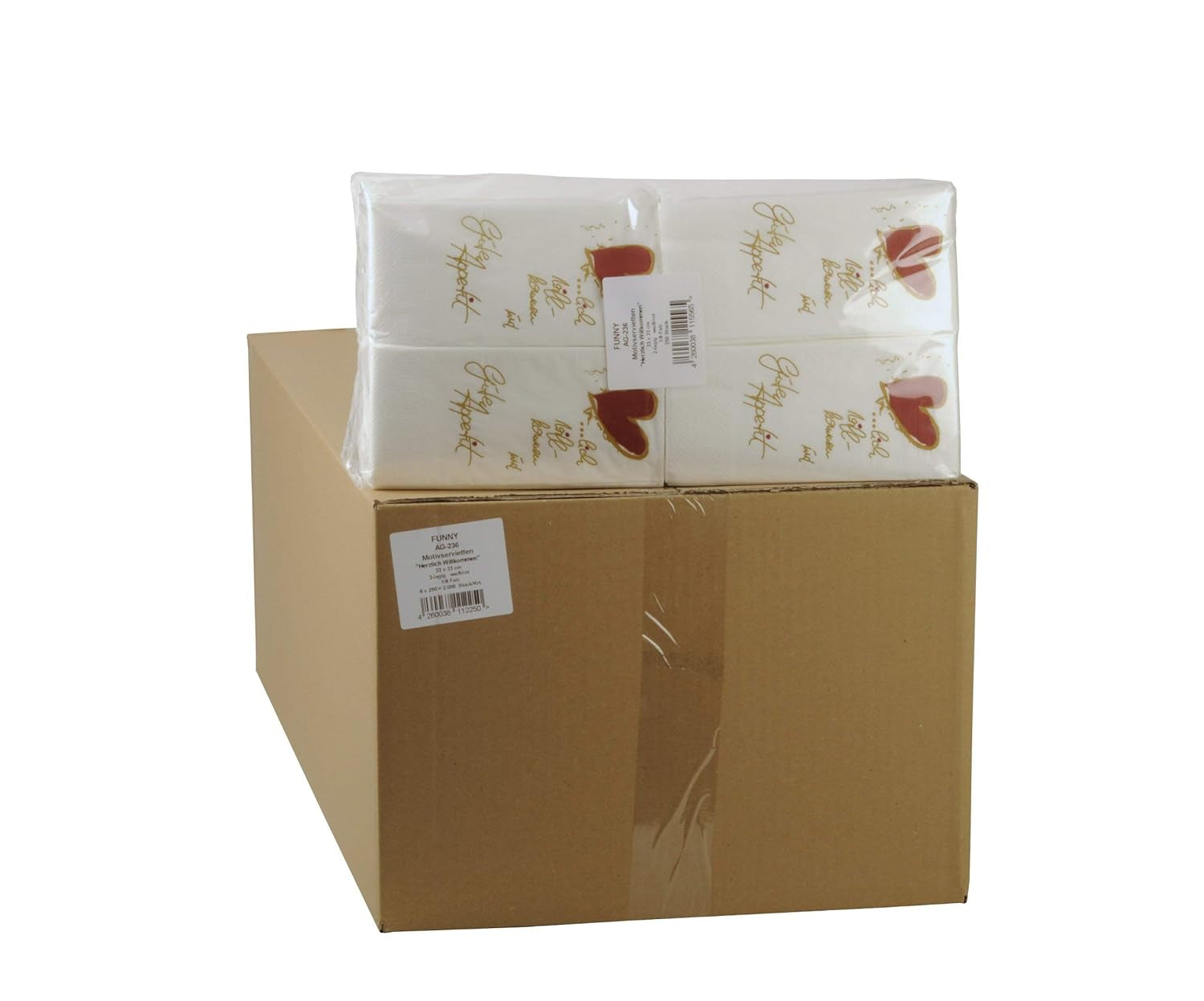 Servetter med roliga motiv, 2 lager, Welcome / Bon Appetit 33 X 33 Cm 1/8-faldig, 8-pack (8 X 250 st)