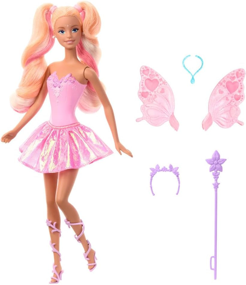 Mattel Barbie Doll med trollstav och modeaccessoarer, fantasitema med vingar och färgskiftande outfit, JCP76, [Multicolor]