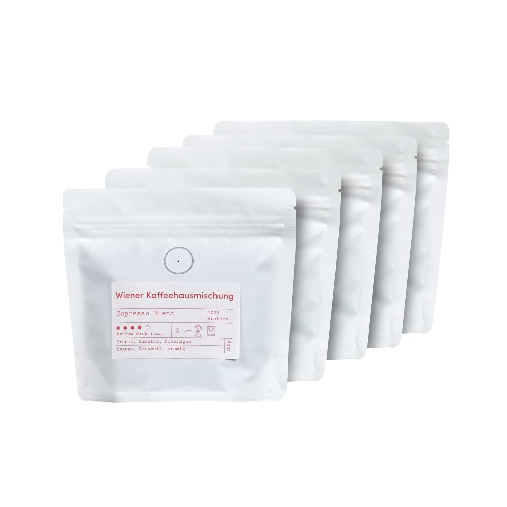 Espressoprovningsset - 5 varianter på 100 g vardera - Ekologiskt och 100 % Arabica - Enkelt ursprung och blandning - Perfekt för portafilter och espressomaskiner