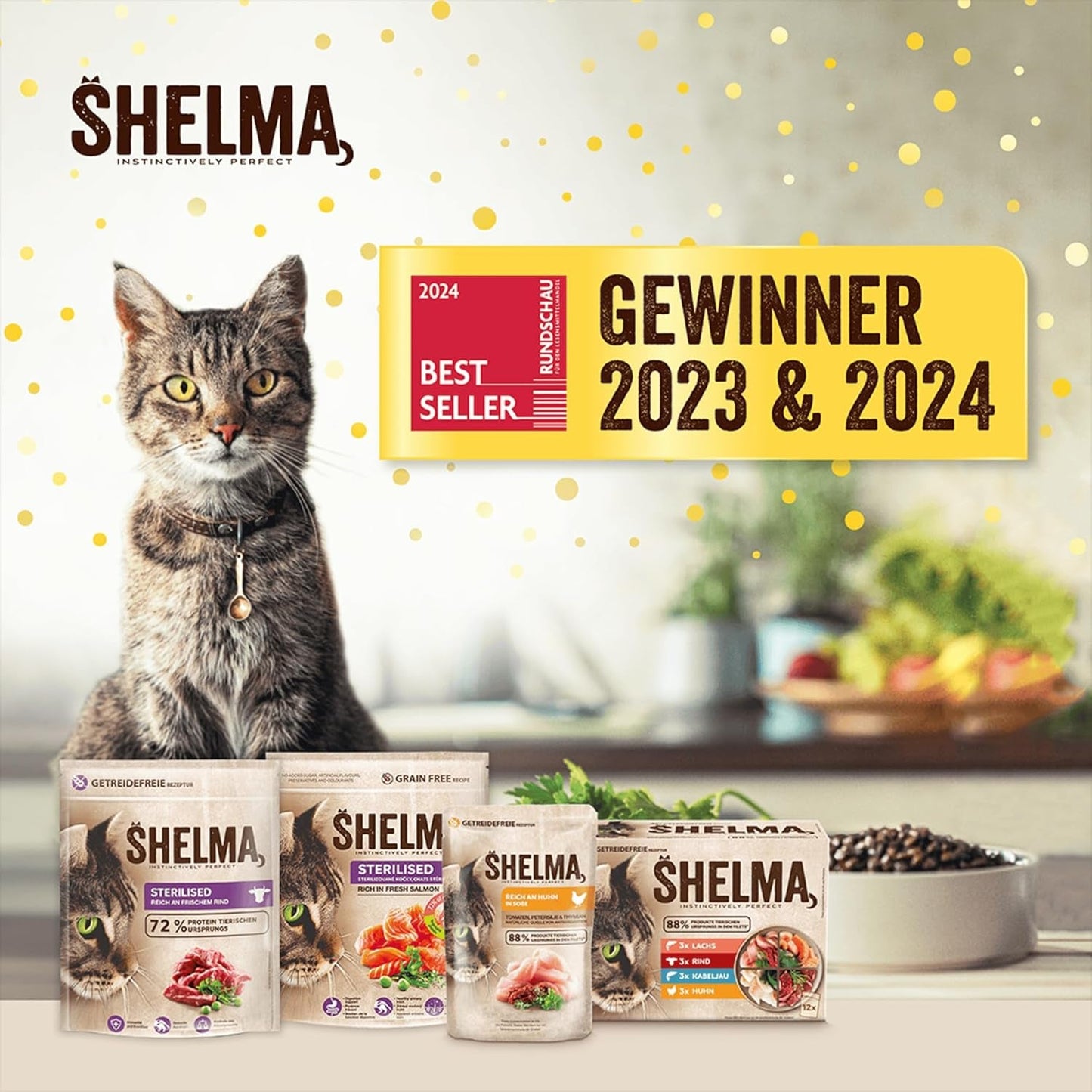 Shelma våt kattmat med kalkon i tomat- och örtsås - komplett spannmålsfri foder med högt köttinnehåll - 28 x 85 g (2,38 kg)
