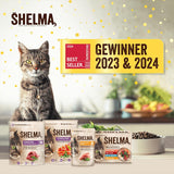 Shelma våt kattmat med kalkon i tomat- och örtsås - komplett spannmålsfri foder med högt köttinnehåll - 28 x 85 g (2,38 kg)