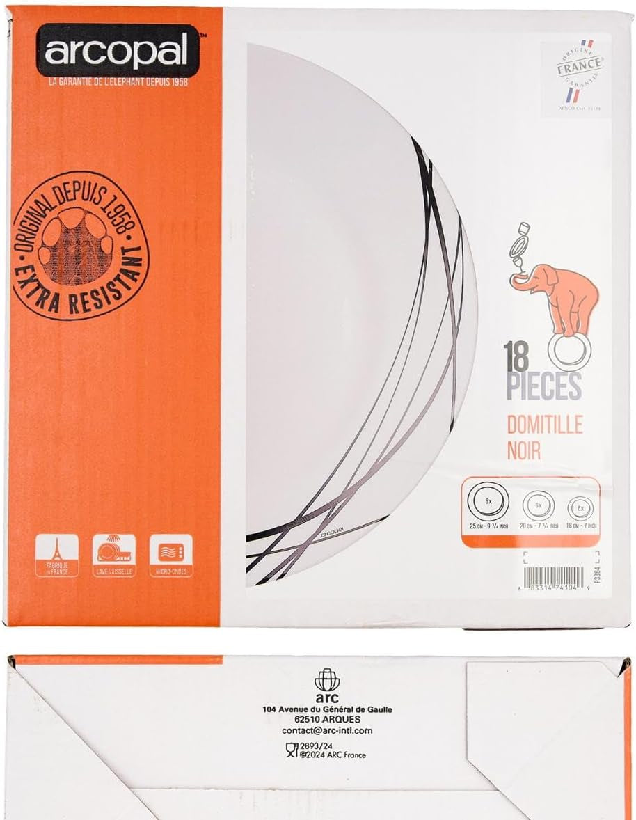 Extra starkt servisset i opalglas för 6, BPA-fritt, 18 delar