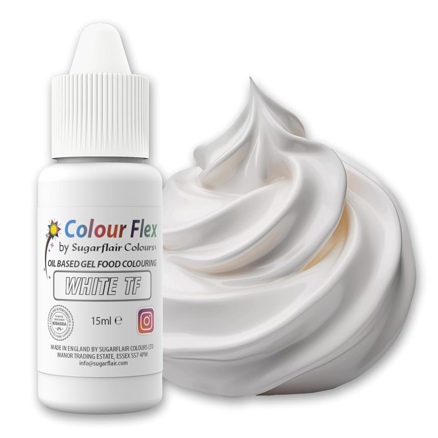 Sugarflair Colourflex vit oljebaserad livsmedelsfärg, högkoncentrerad flytande livsmedelsfärg, matfärg för smörkräm, choklad, deg, fondant, glasyr och mer - 15 ml