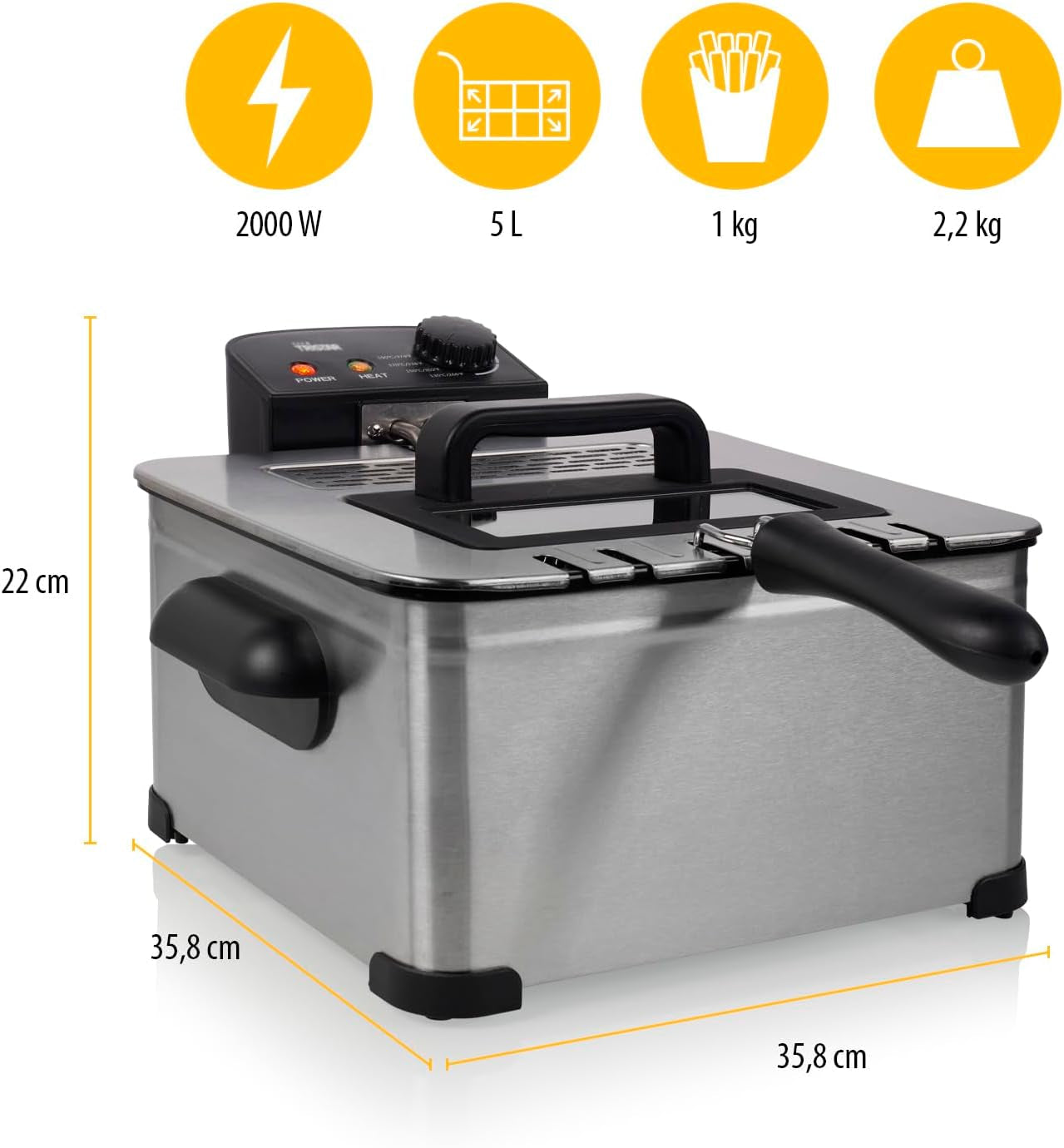 Tristar Fritös, 1 stor korg och 2 små korgar, justerbar termostat, kylzon, 5 liter, 2000 W, FR-6949 Vitvaror Naty Shop