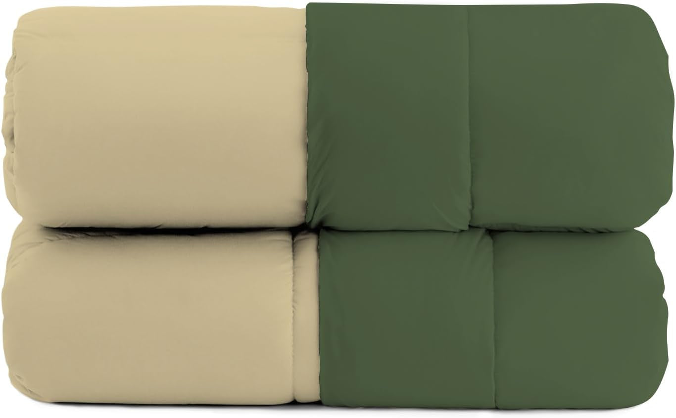 Basic vintertäcke, enfärgat och fodrat, mörkgrönt/kräm, 200X245Cm Täcken och täcken Naty Shop