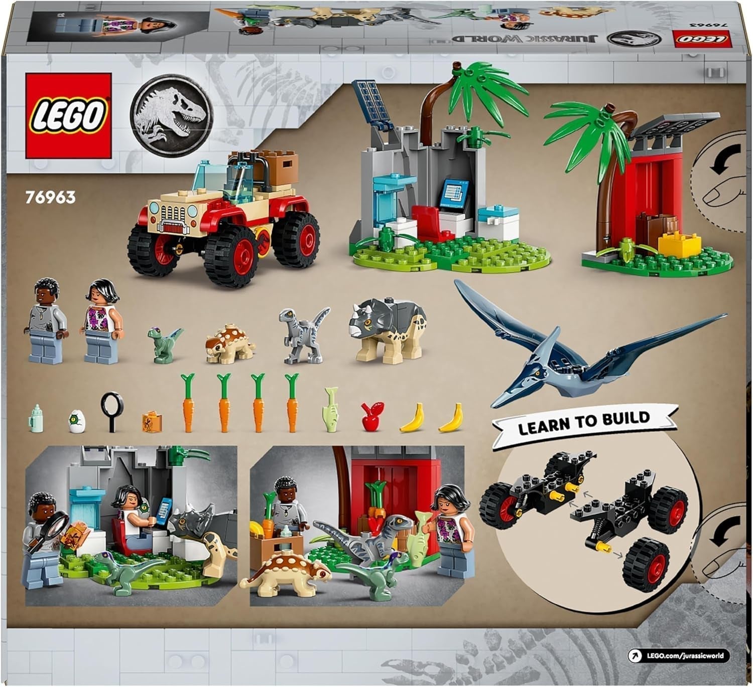 LEGO Jurassic World Rescue Center för babydinosaurier, set med små dinosauriefigurer inklusive Triceratops, Ankylosaurus och Velociraptor, byggpresent för pojkar och flickor från 4 år 76963 Byggset Besuche den LEGO-Store