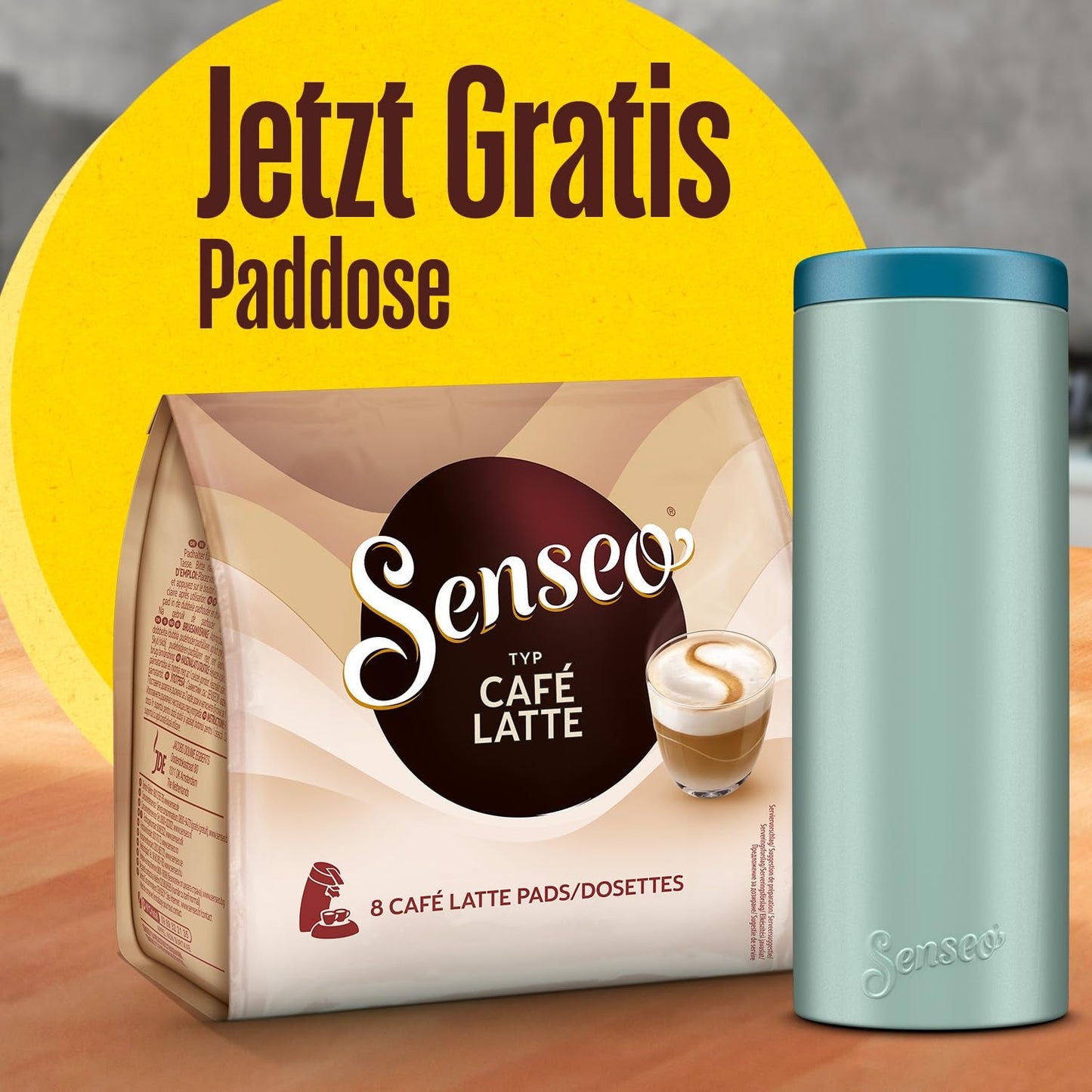 Senseo Pads Café Latte, 10 x 8 Getränke, 80 Kaffee Pos, inklusive Senseo Pad Dose