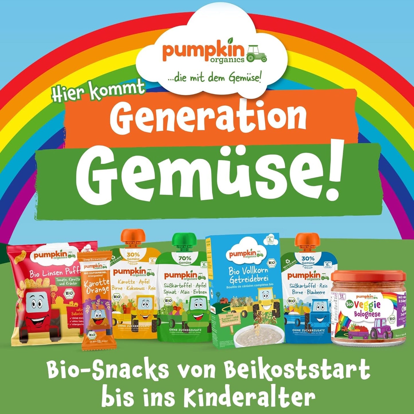 Pumpkin Organics Baby Multigrain morots- och mangoringar (förpackning med 8) Tillsatsfria babysnacks från 12 månader - Allergenfri² och glutenfria³ Baby Crunchy Snacks (8 x 20g)