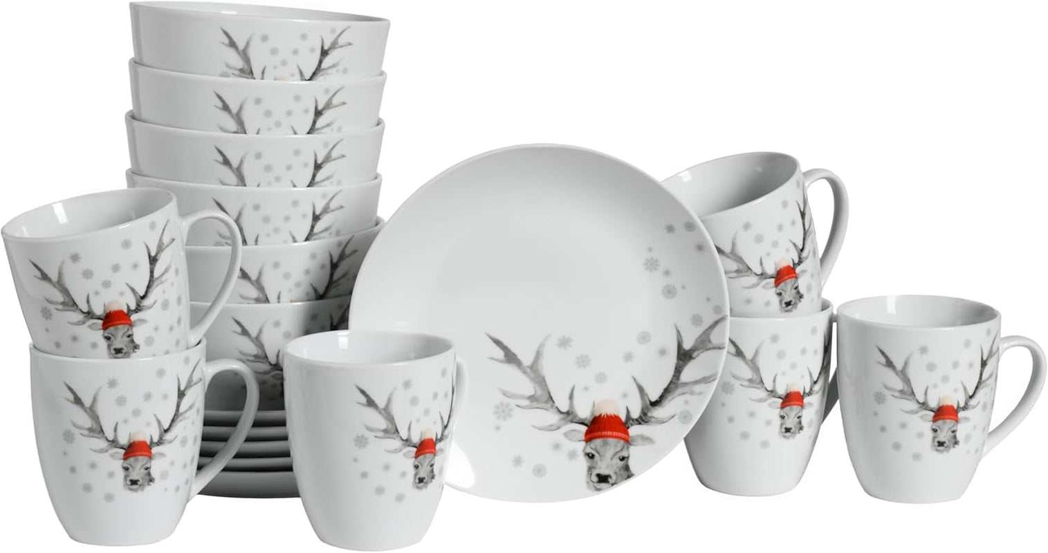 CreaTable, 21498, Luna Hirsch-serien, 18-delat servisset för 6, frukostset i porslin, diskmaskins- och mikrovågssäkert, kvalitetstillverkning