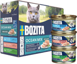 Bozita Mousse Ocean Mix - 12 x 85 g våt kattmat med tonfisk, lax eller gul torsk - spannmålsfri, sockerfri och konstgjorda färger - med postbiotika för en hälsosam tarmflora