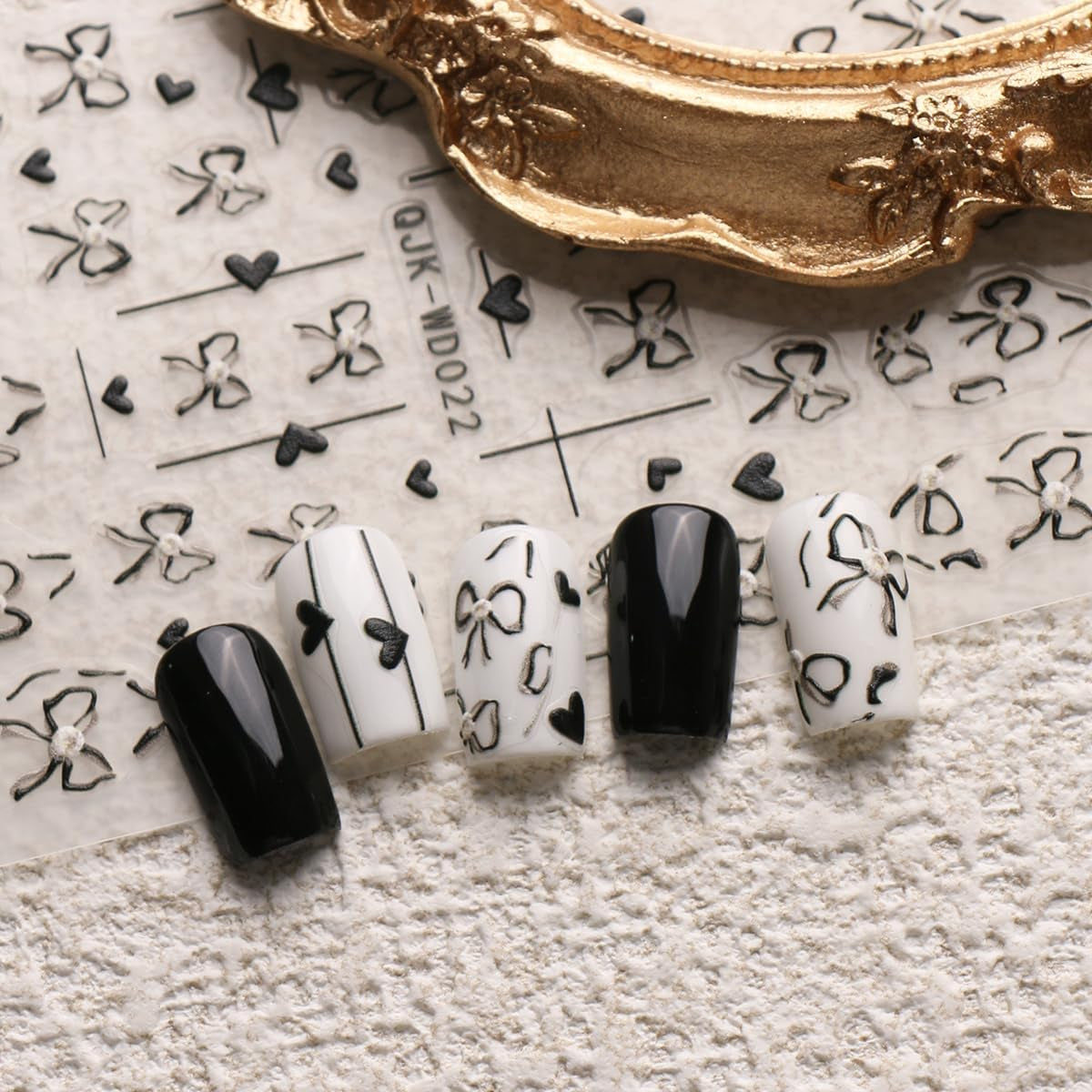 JMEOWIO Nagelsticker Bunte Herz Schleife 6 Blad Nagelkonstklistermärke Selbstklebend Nagelaufkleber Dekoration Nageldesign Zubehör