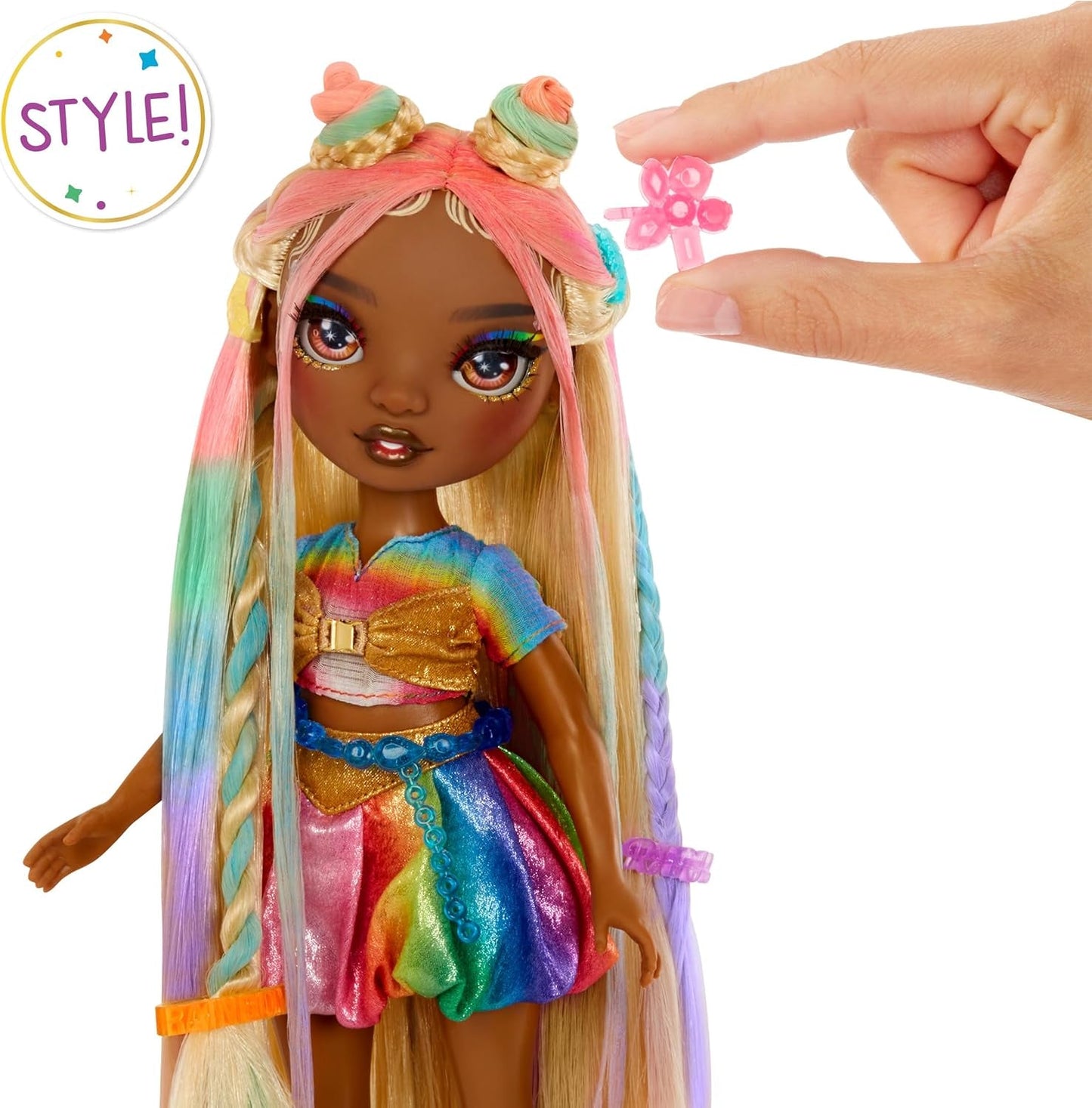Rainbow High Hair Chalk & Styling Doll - Meline - 28 cm regnbåge och guld tvättbar hårkritdocka, färgning, styling, lek, skölj och repetera, för barn i åldern 4-12 år