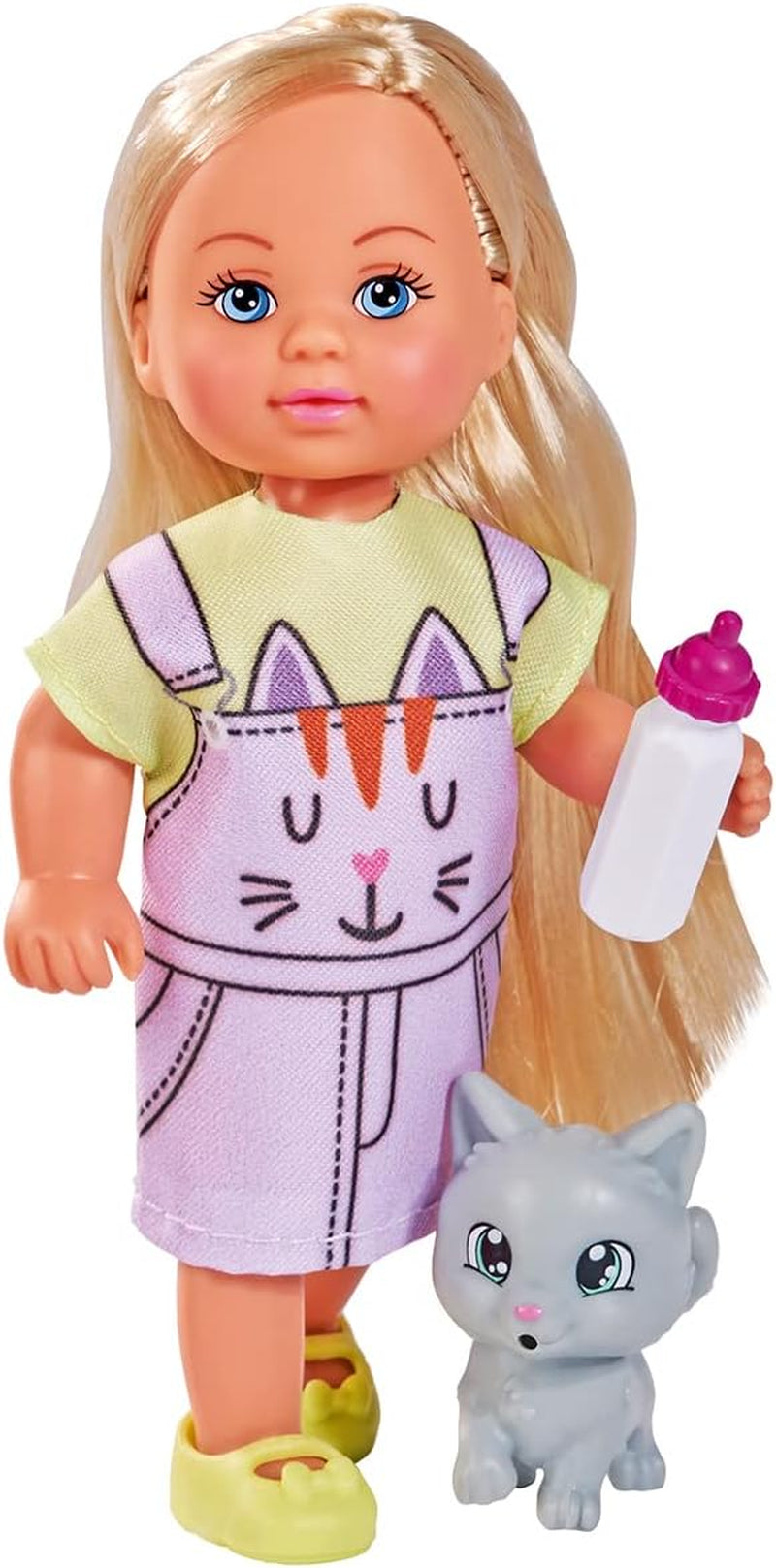 Simba 105733591 - Evi Love Kitty 2 Ways Match Endast ETT föremål skickas docka i söt kattklänning med kattungar och dricksflaska 12 cm Lekdocka 3+