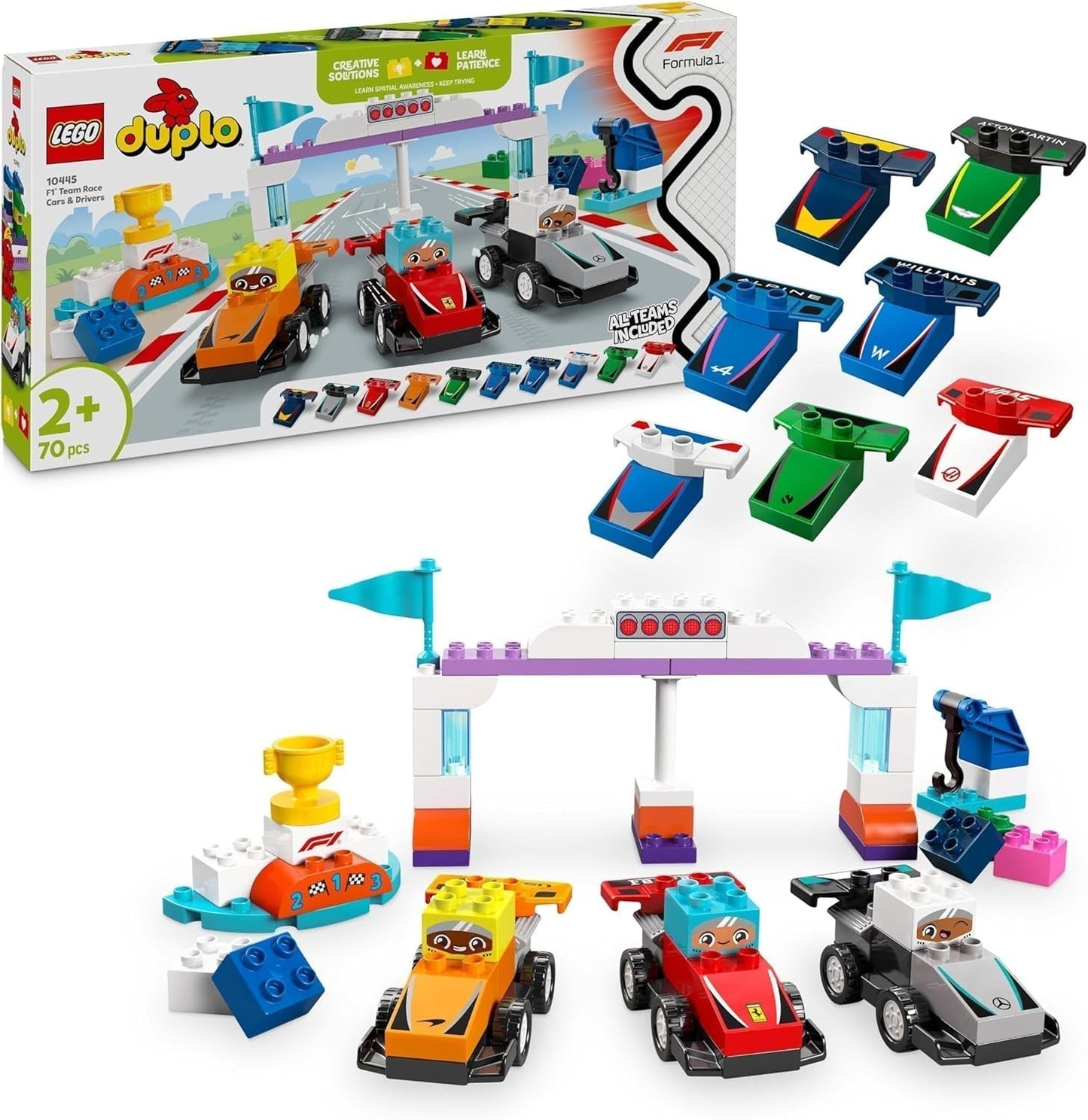 LEGO DUPLO Town F1 Team Racerbilar med racerbilar, byggleksak för hela familjen, fantasifull lekupplevelse, födelsedagspresent för småbarn, pojkar och flickor 2 år gamla 10445 Byggset Besuche den LEGO-Store Standardtitel