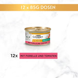Fine Pate Gourmet Gold med grönsaker, blöt kattmat med öring och tomat, förpackning om 12 (12 x 85 g)