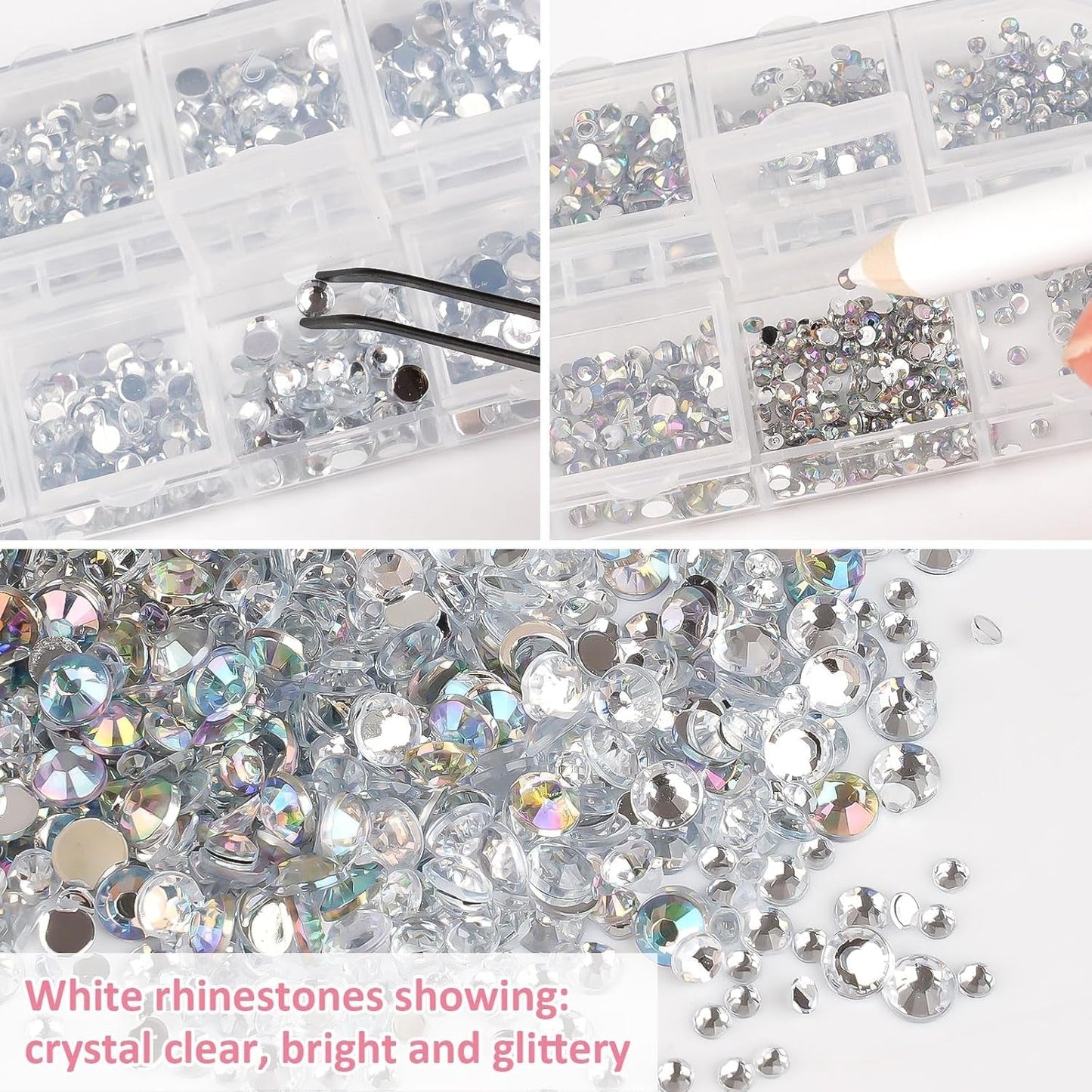 5820 Stück Strasssteine ​​Nägel, Glitzersteine ​​Nägel Und Halbrunde Perlen, AB Kristall Rhinestones, Flatback Nagel Steine ​​Mit Pinzette Und Stift Für Nagel/Diy (Mehrere Größen Und Farben)