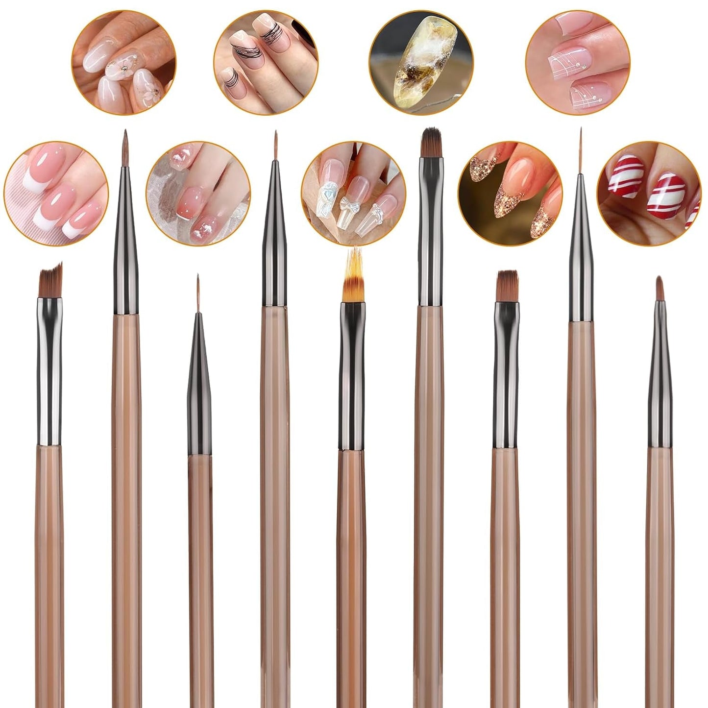 10 Stück Nailart Pinsel Set, Braun Nail Art Borstar Nailart Design Pinsel Nageldesign Pinselfür Gelnägelfür Heimwerker Maniküre Salon Zuhause Nailpinsel Set