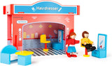 Small Foot 10852 Playhouse Restaurant Tillverkad av trä, Med 2 dockfigurer, tillbehör och avtagbart tak, Från 3 år Dockhus Naty Shop Frisörsalong