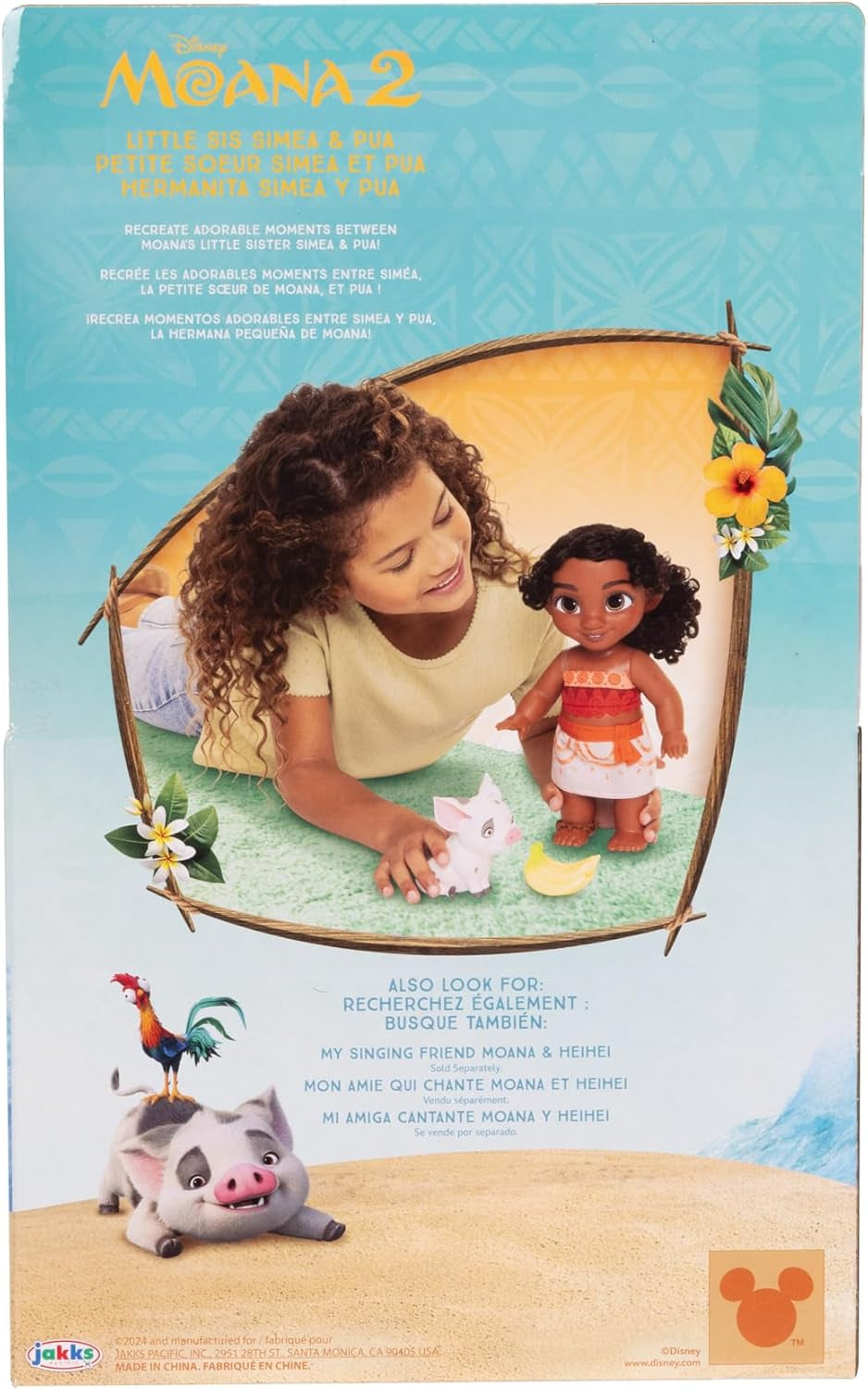 Jakks Pacific Moana 2 Little Sister Simea Doll and Pua Figure Playset 27 cm högt, innehåller 1 dockadräkt, 1 Pua, 1 plastbananklasa, rekommenderas för åldrarna 3 och uppåt