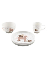 Sterntaler porslin servisset rustik design - halkfri och löstagbar silikonbas servisset - baby & barn servis med tallrik, 400 ml skål och 200 ml mugg, vit