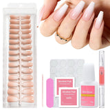 240 st Gradient Square Nails Set, Nude White Gradient Artificiella naglar för Oil Pen Lime, Medium Ombre Natural Fake Nails for Women DIY (Nude Square)