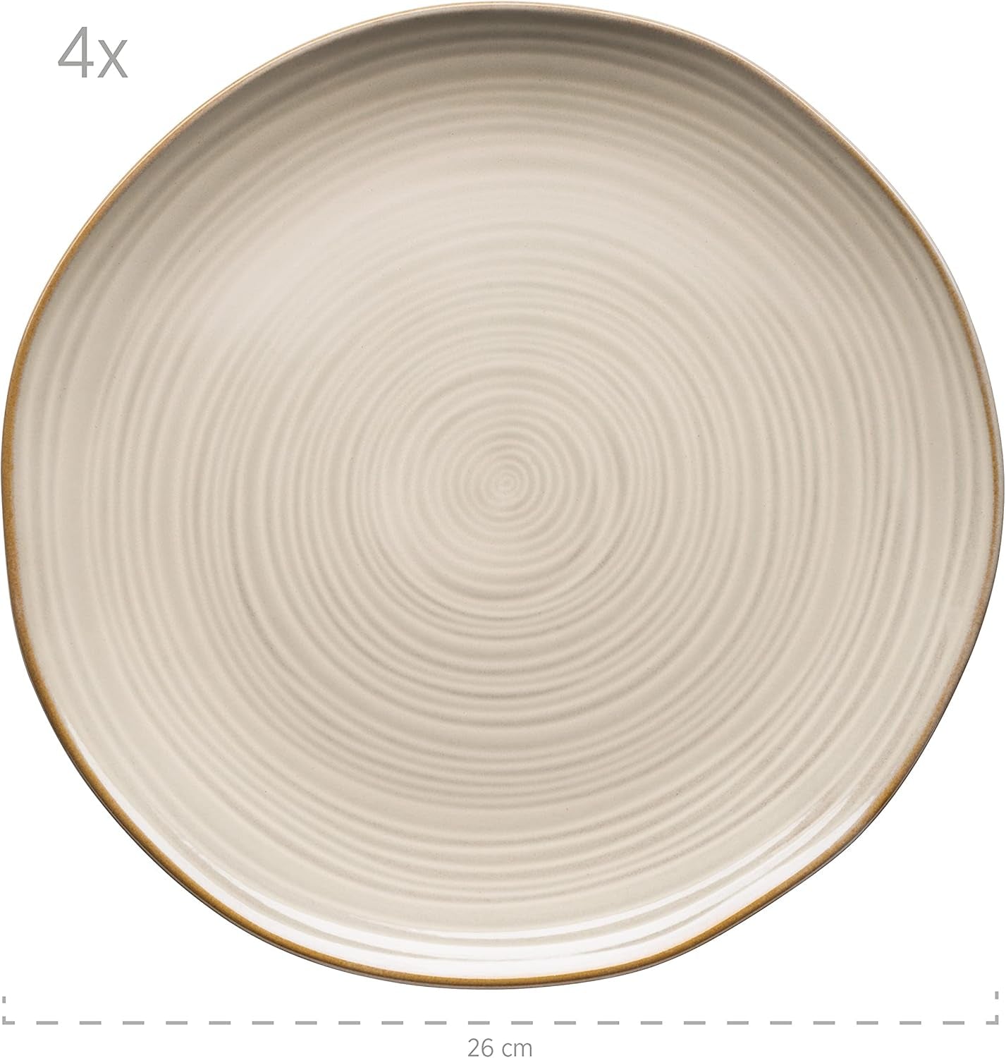 MÄSER 931371 Nottingham Vintage Series servisset för 4, 8-delat servis, mattallrikar och mattallrikar, oregelbunden rund retrolook, stengods, beige