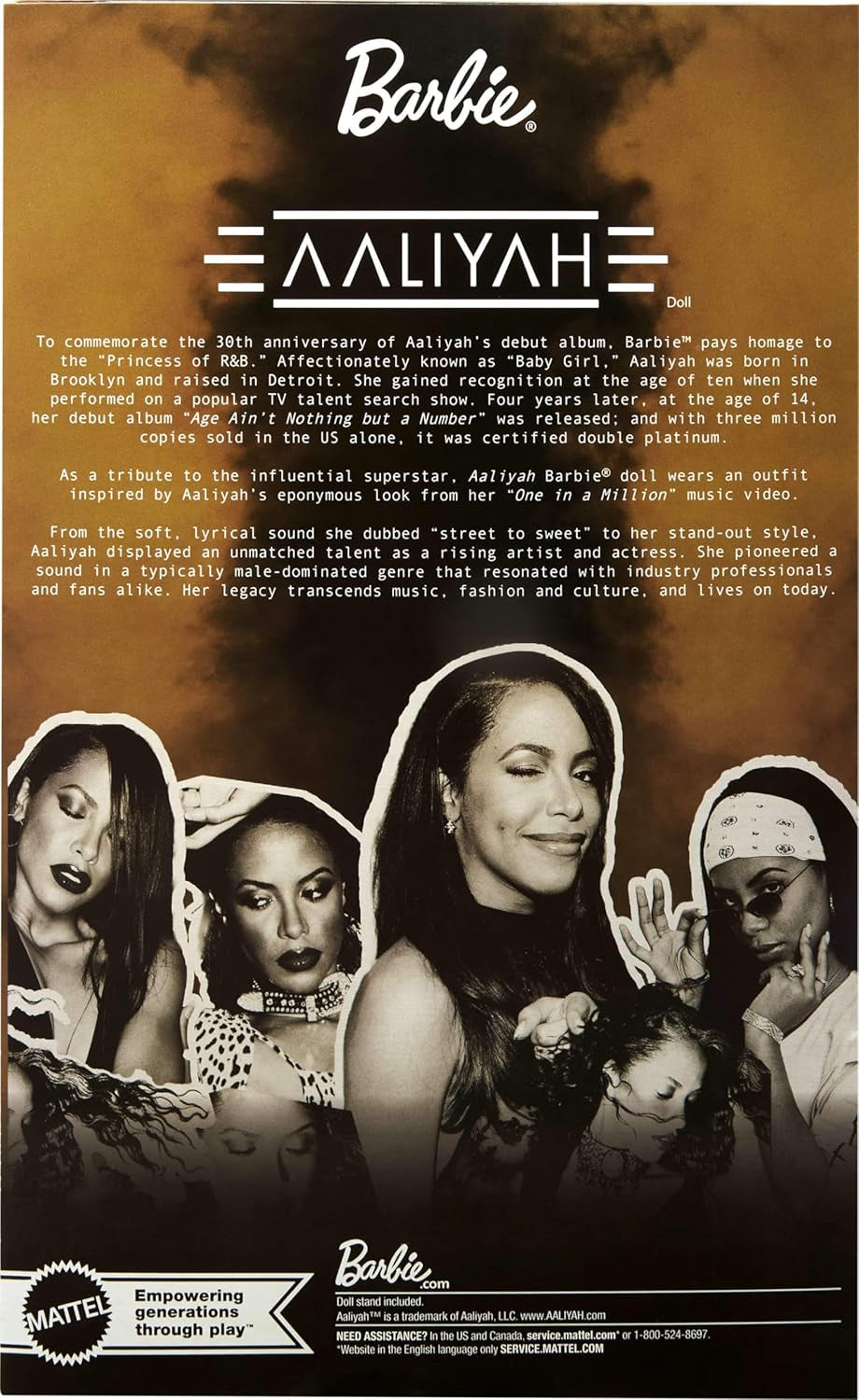 Barbie signaturdocka Aaliyah samlarfigur i svart konstläder inspirerad av One in a Million musikvideo HRM80
